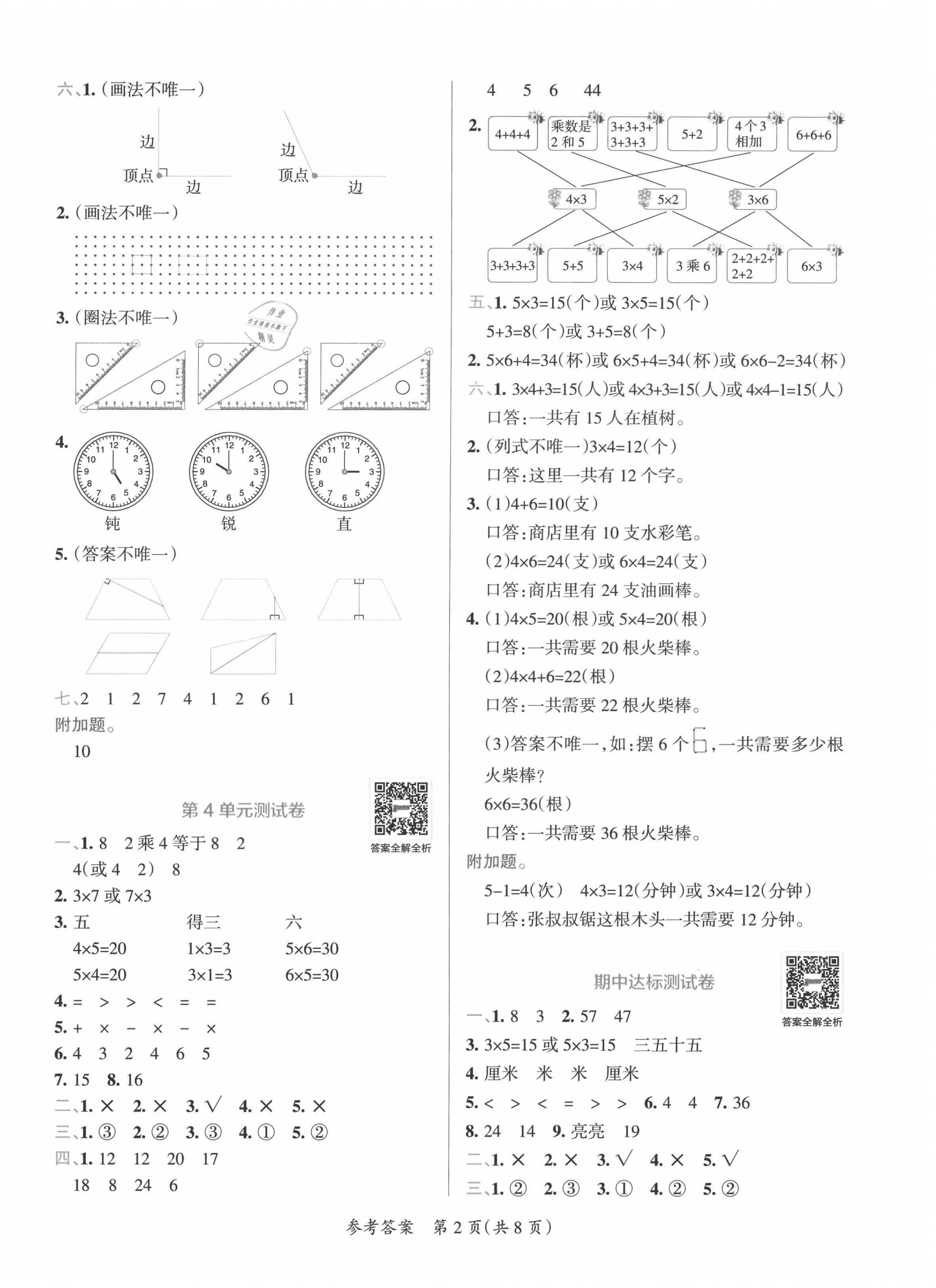 2020年小學學霸單元期末標準卷二年級數學上冊人教版 第2頁