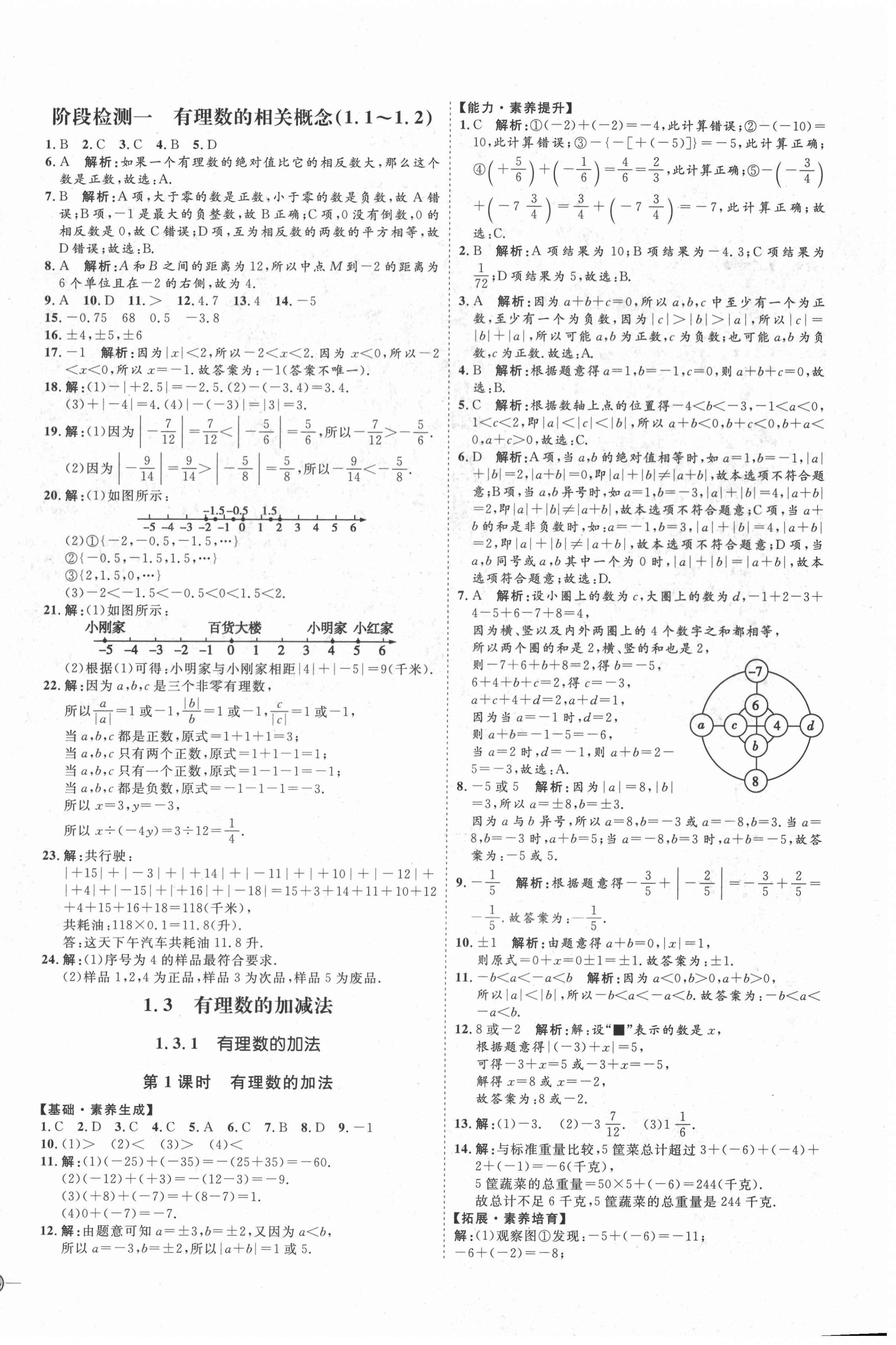 2020年優(yōu)加學(xué)案課時(shí)通七年級(jí)數(shù)學(xué)上冊(cè)人教版P版 參考答案第4頁