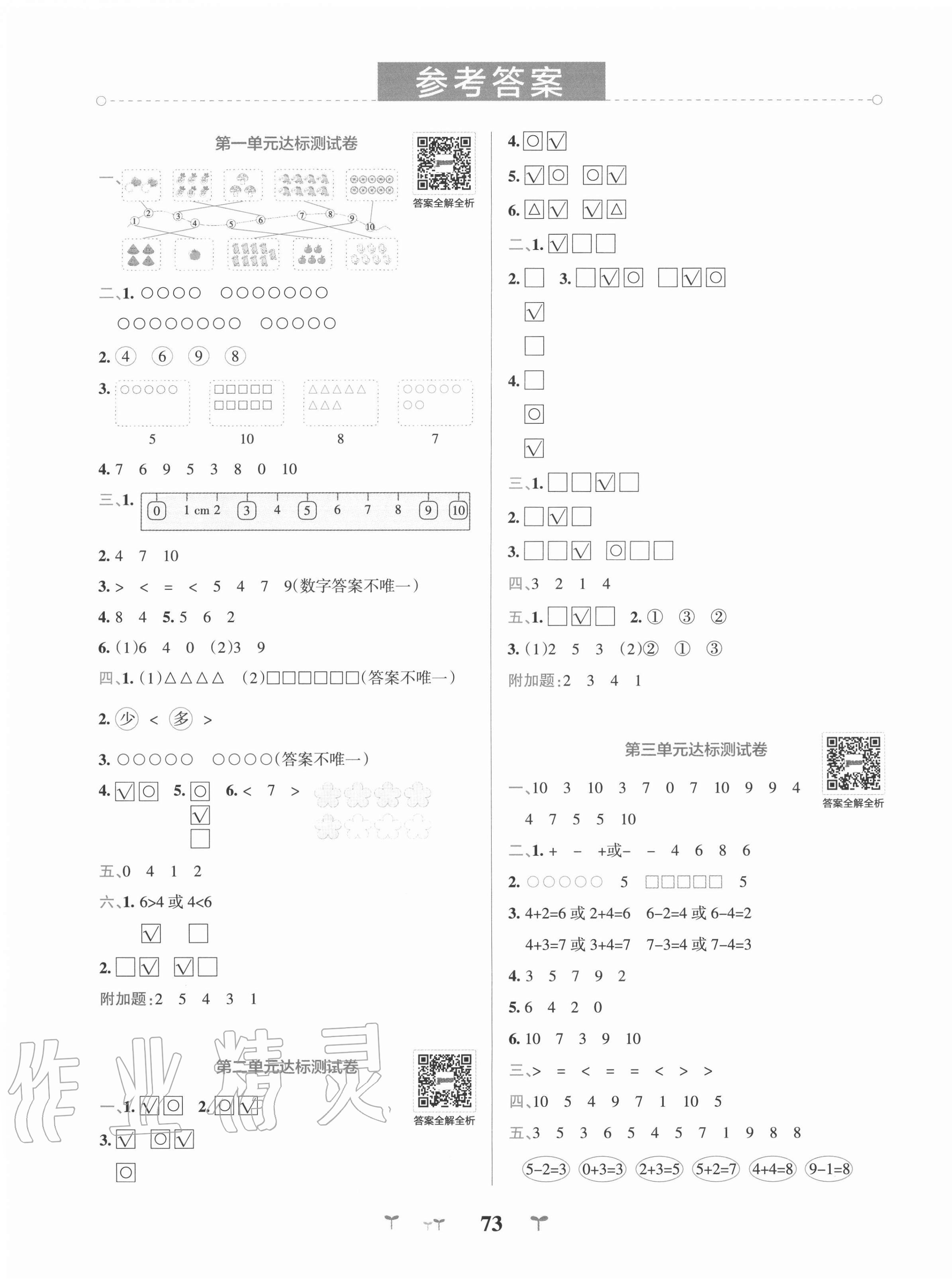 2020年小學學霸沖A卷一年級數學上冊北師大版 第1頁