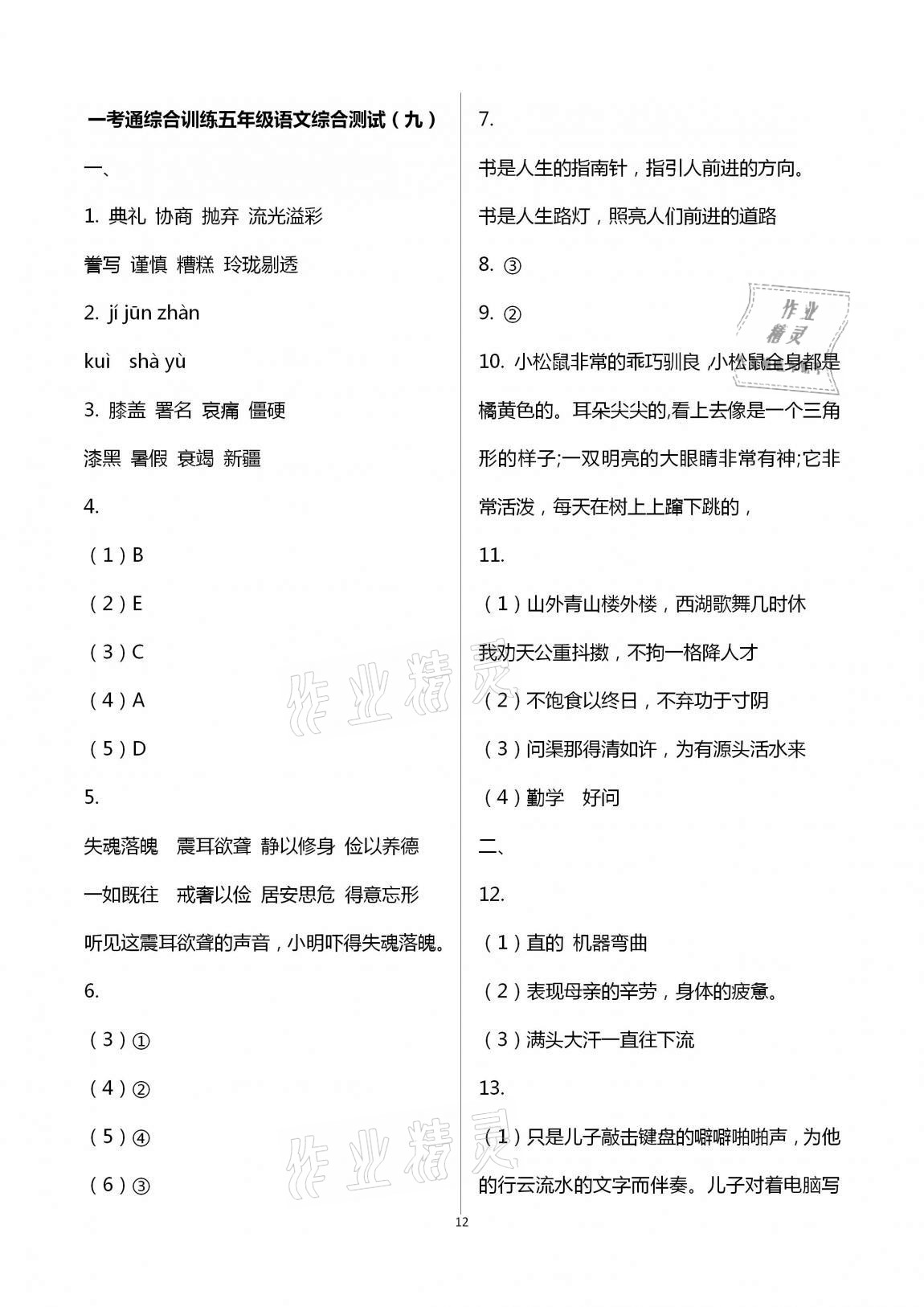 2020年一考通綜合訓(xùn)練五年級(jí)語(yǔ)數(shù)綜合上冊(cè)人教版 第12頁(yè)