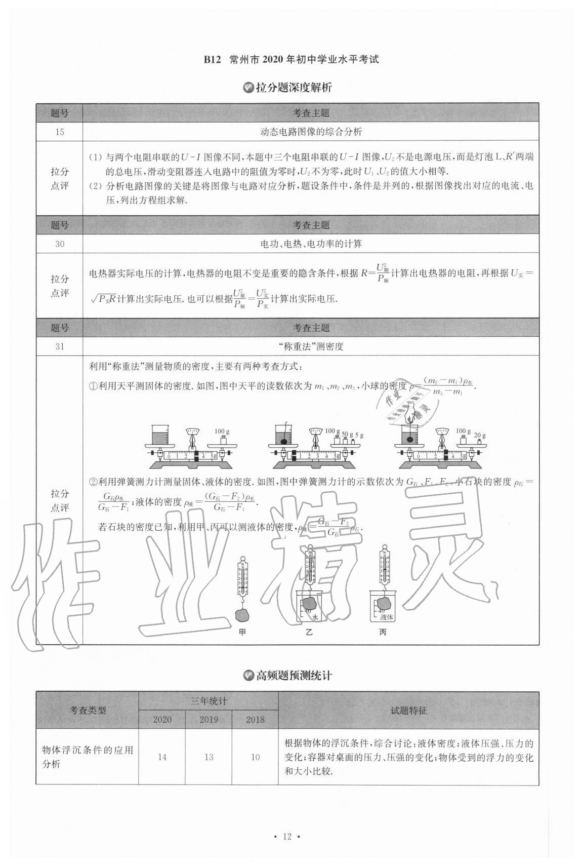 2021年江苏13大市中考试卷与标准模拟优化38套物理 参考答案第12页