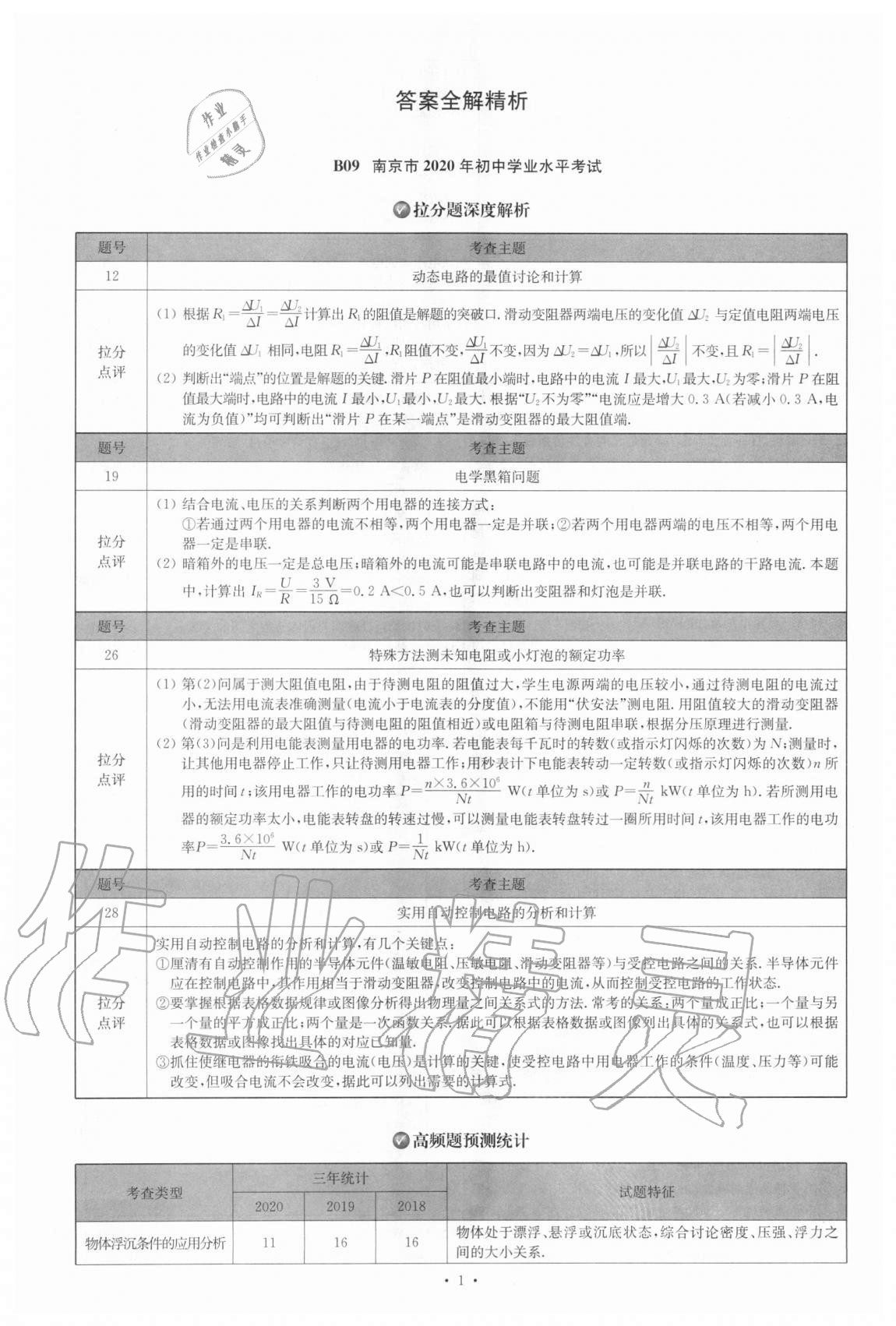 2021年江苏13大市中考试卷与标准模拟优化38套物理 参考答案第1页