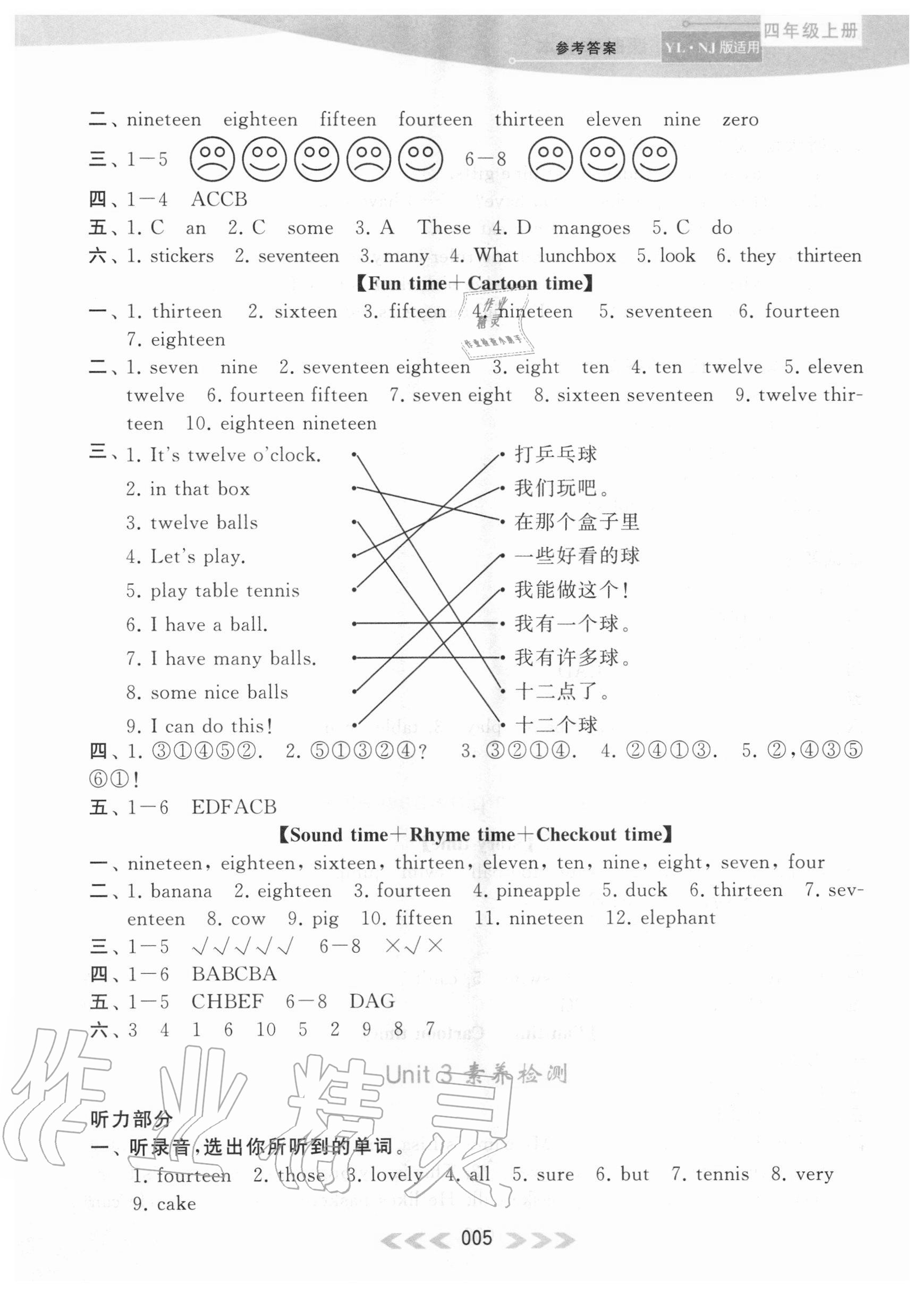 2020年自主學(xué)習(xí)當(dāng)堂反饋四年級英語上冊譯林版 參考答案第5頁