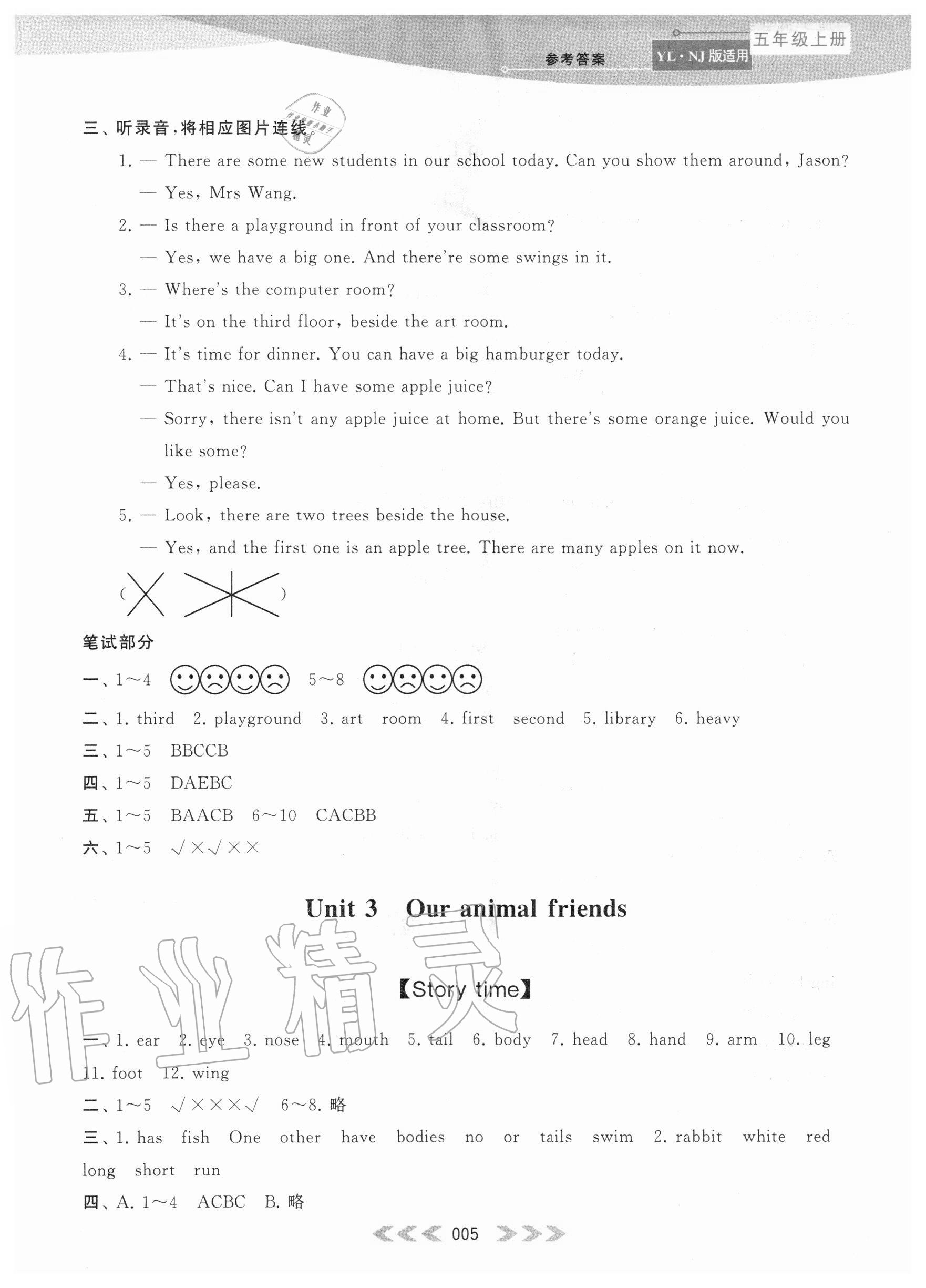 2020年自主學(xué)習(xí)當(dāng)堂反饋五年級英語上冊譯林版 參考答案第5頁