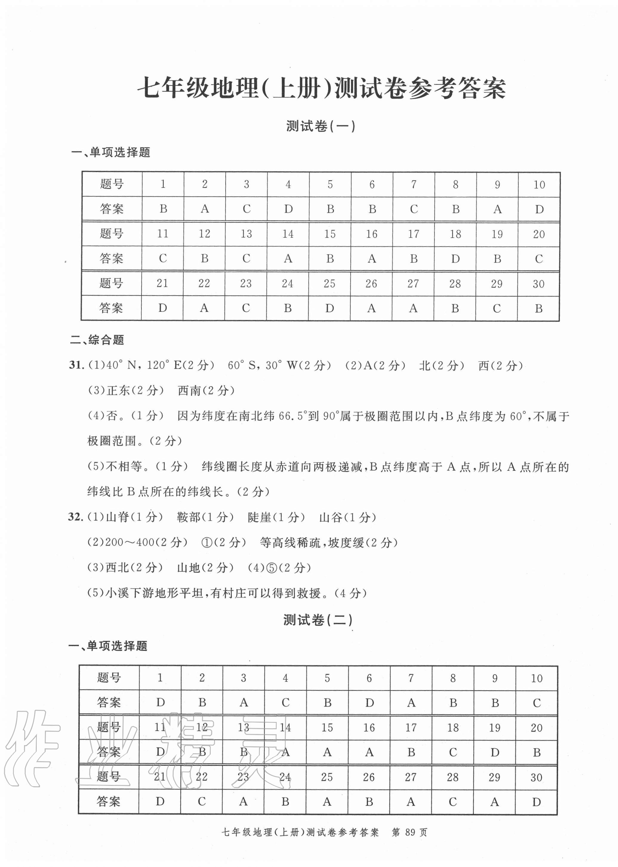 2020年南粤学典名师金典测试卷七年级地理上册中图版 第1页