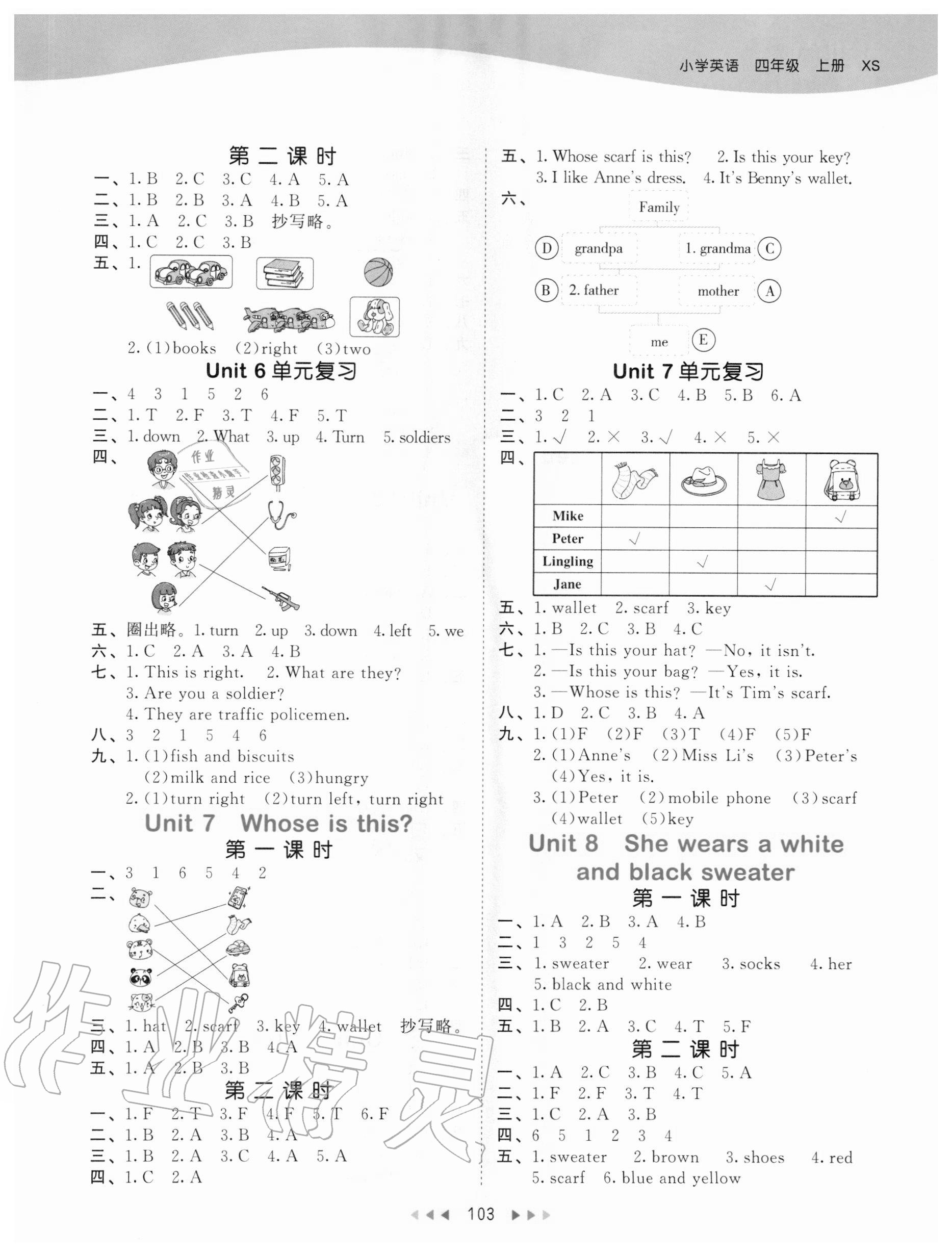 2020年53天天练小学英语四年级上册湘少版 参考答案第3页