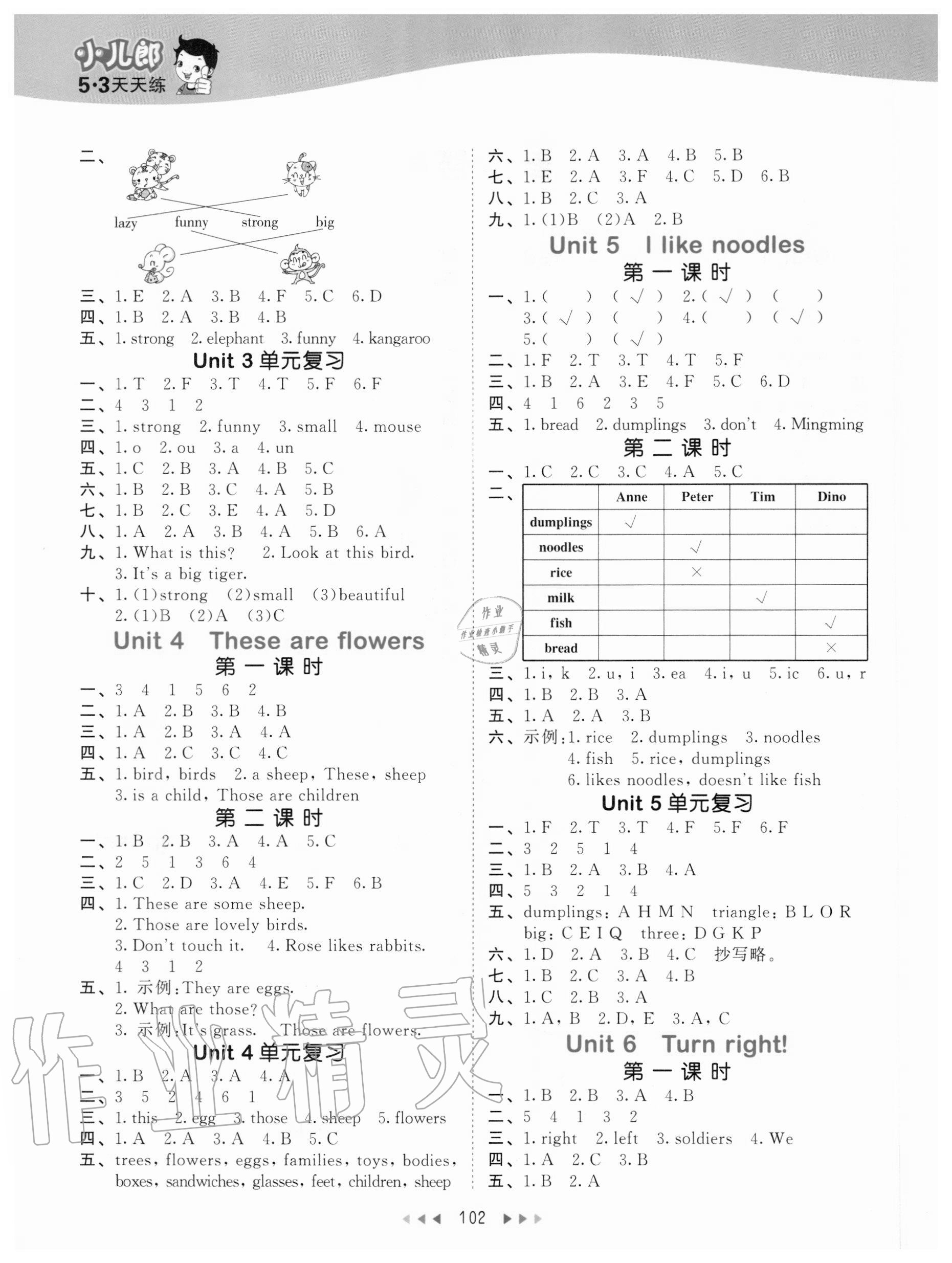 2020年53天天练小学英语四年级上册湘少版 参考答案第2页