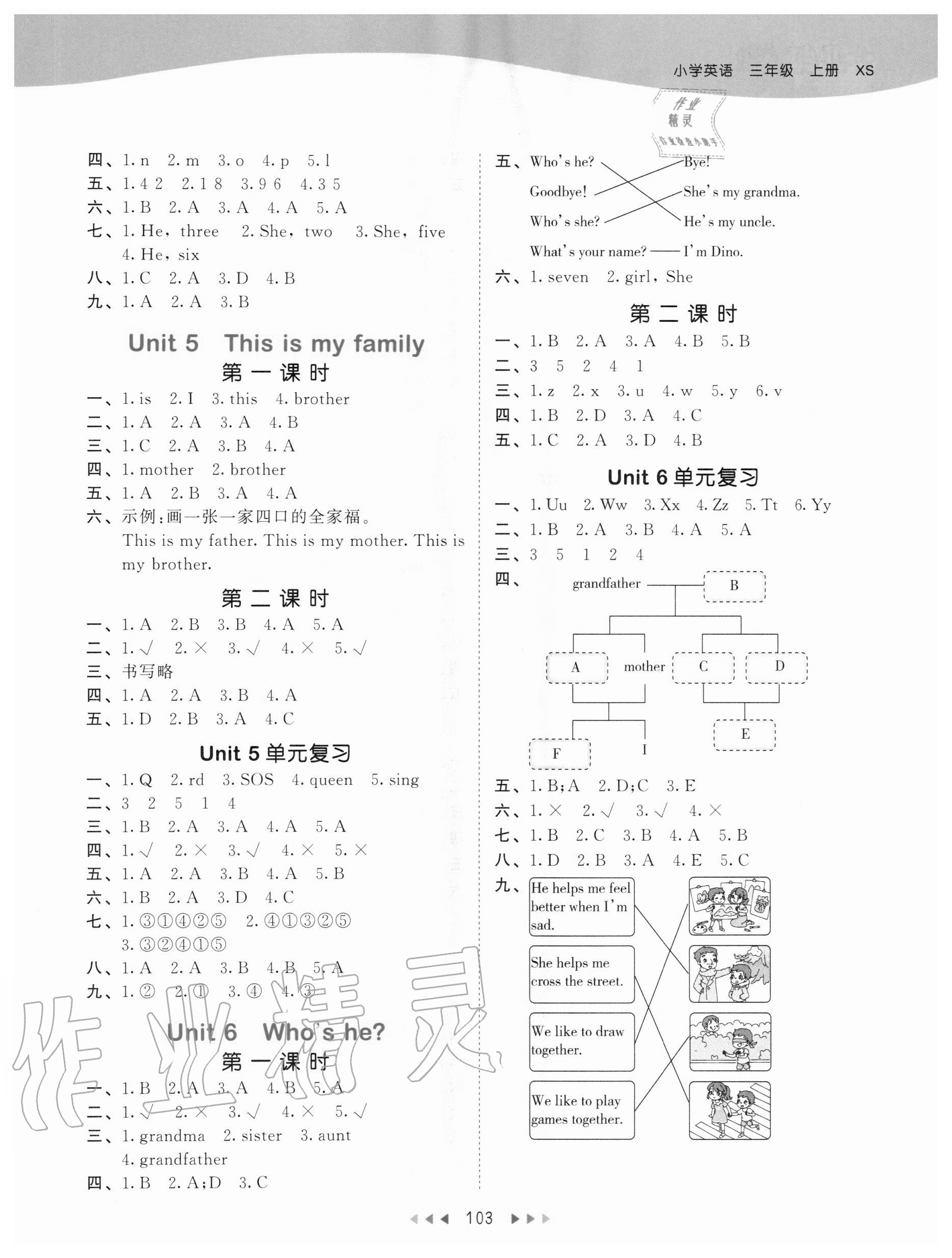 2020年53天天练小学英语三年级上册湘少版 参考答案第3页