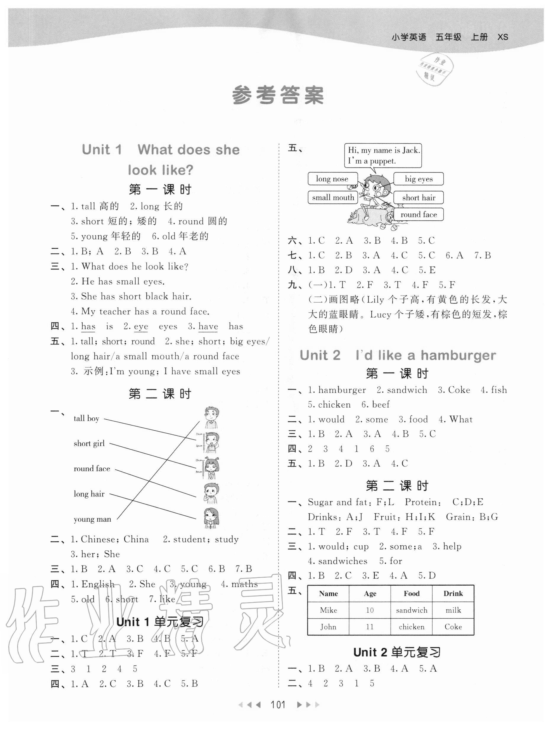 2020年53天天練小學(xué)英語五年級(jí)上冊(cè)湘少版 參考答案第1頁