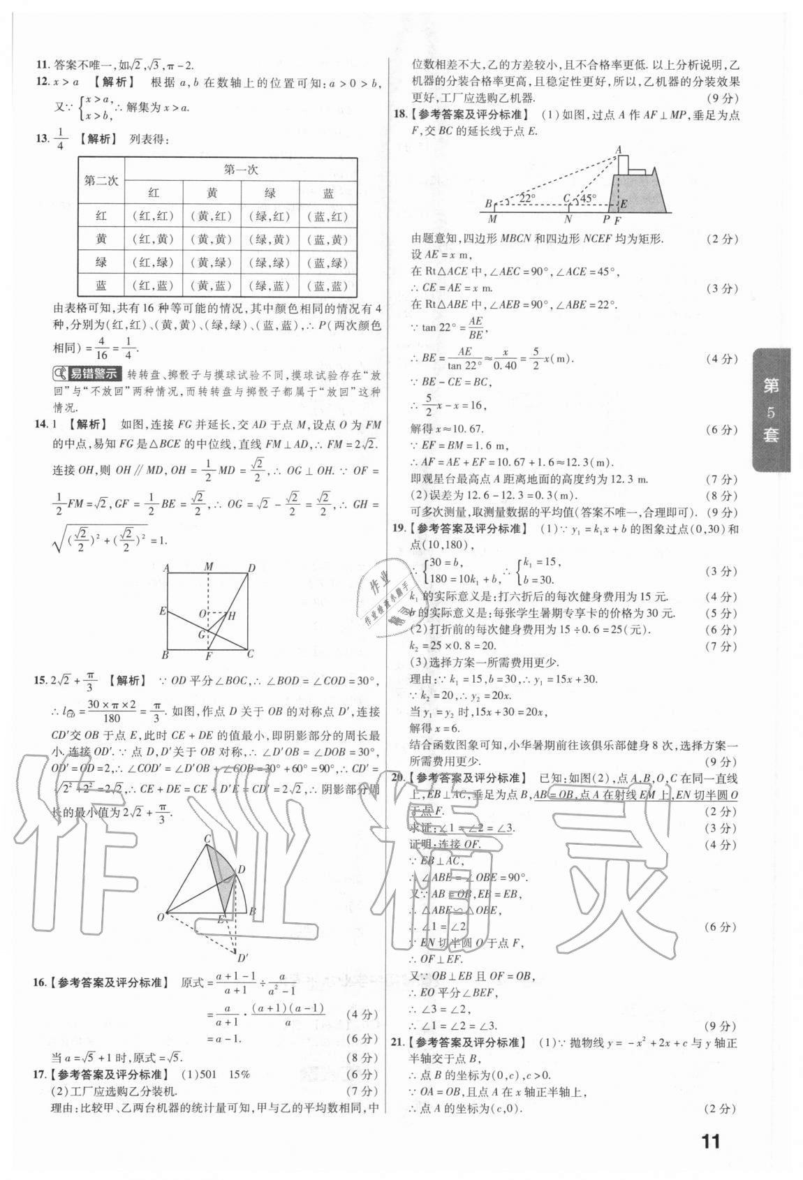 2020年金考卷中考真題匯編45套數(shù)學(xué) 參考答案第11頁