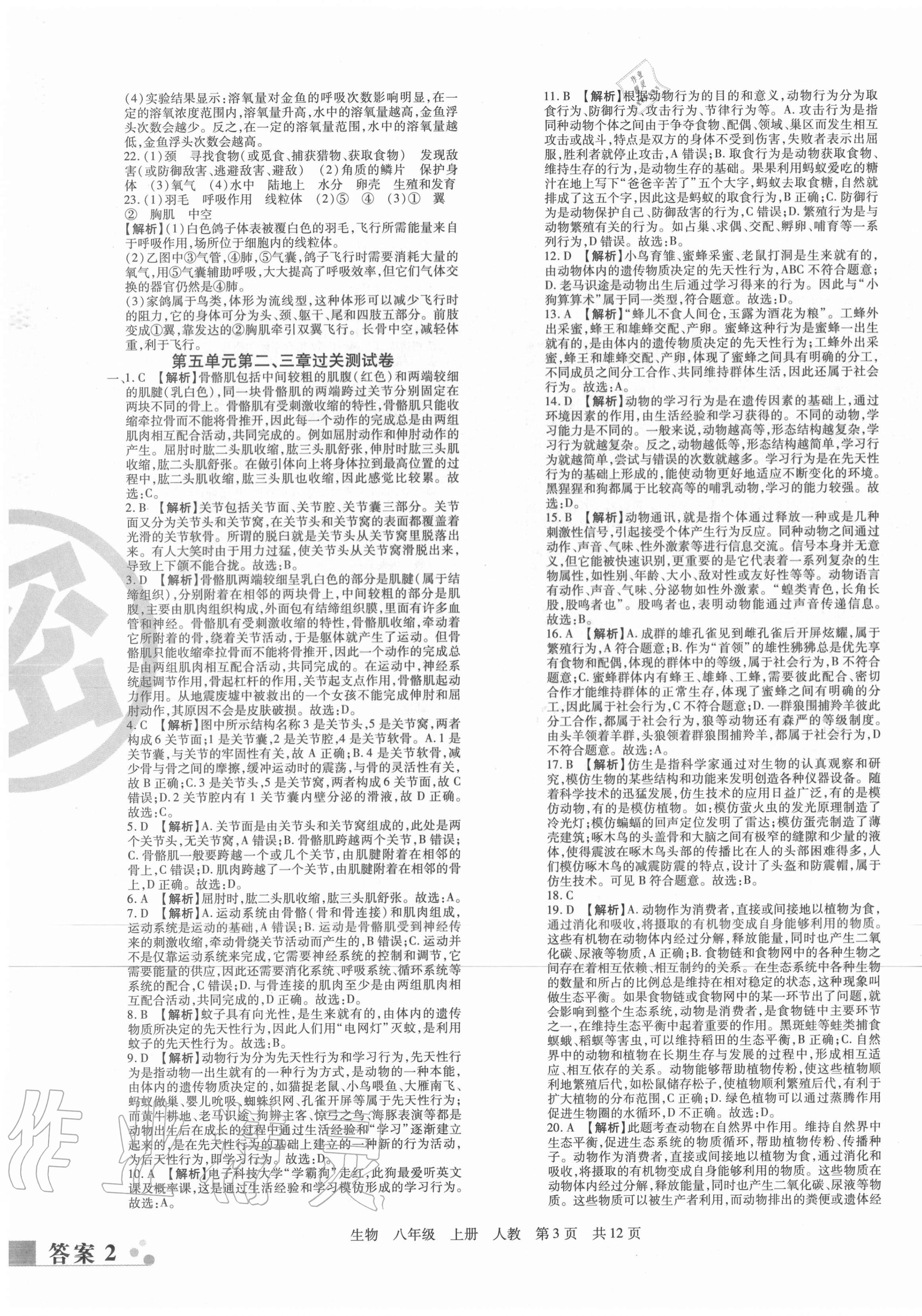 2020年期末考試必刷卷八年級生物上冊人教版河南專版 第3頁