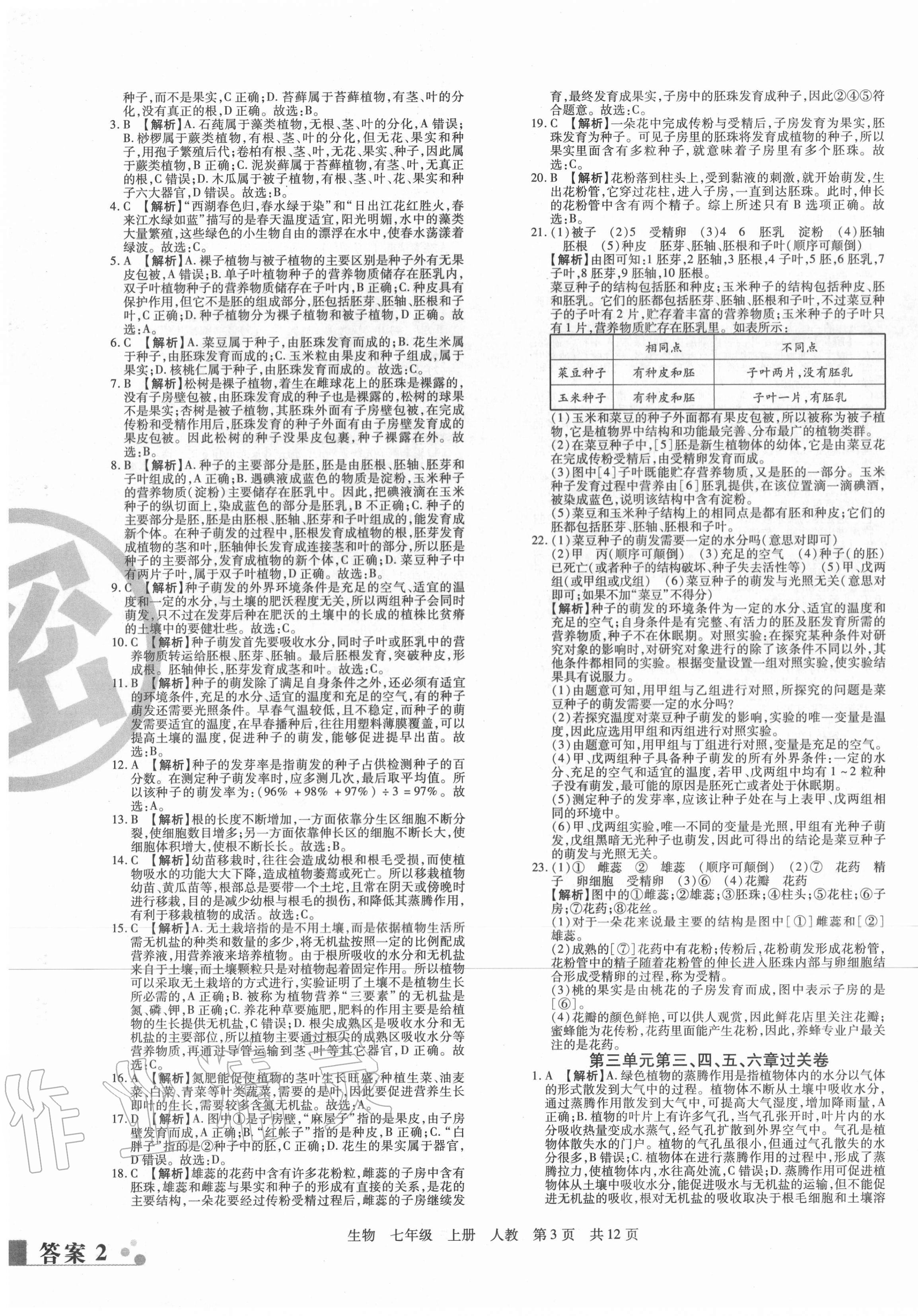 2020年期末考試必刷卷七年級(jí)生物上冊(cè)人教版河南專版 第3頁