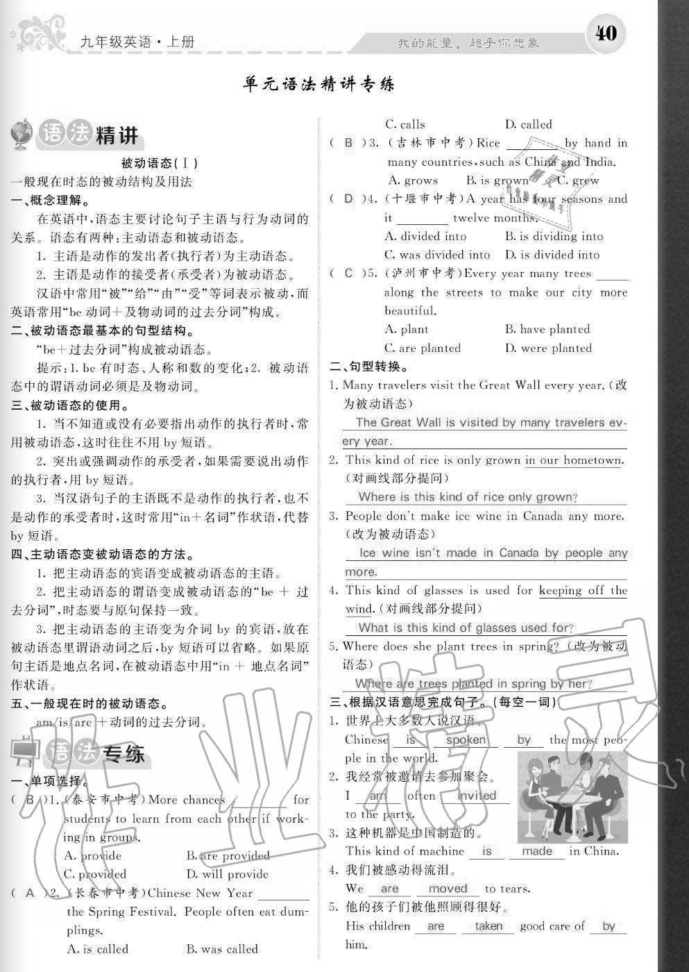 2020年課堂點睛九年級英語上冊人教版寧夏專版 參考答案第41頁