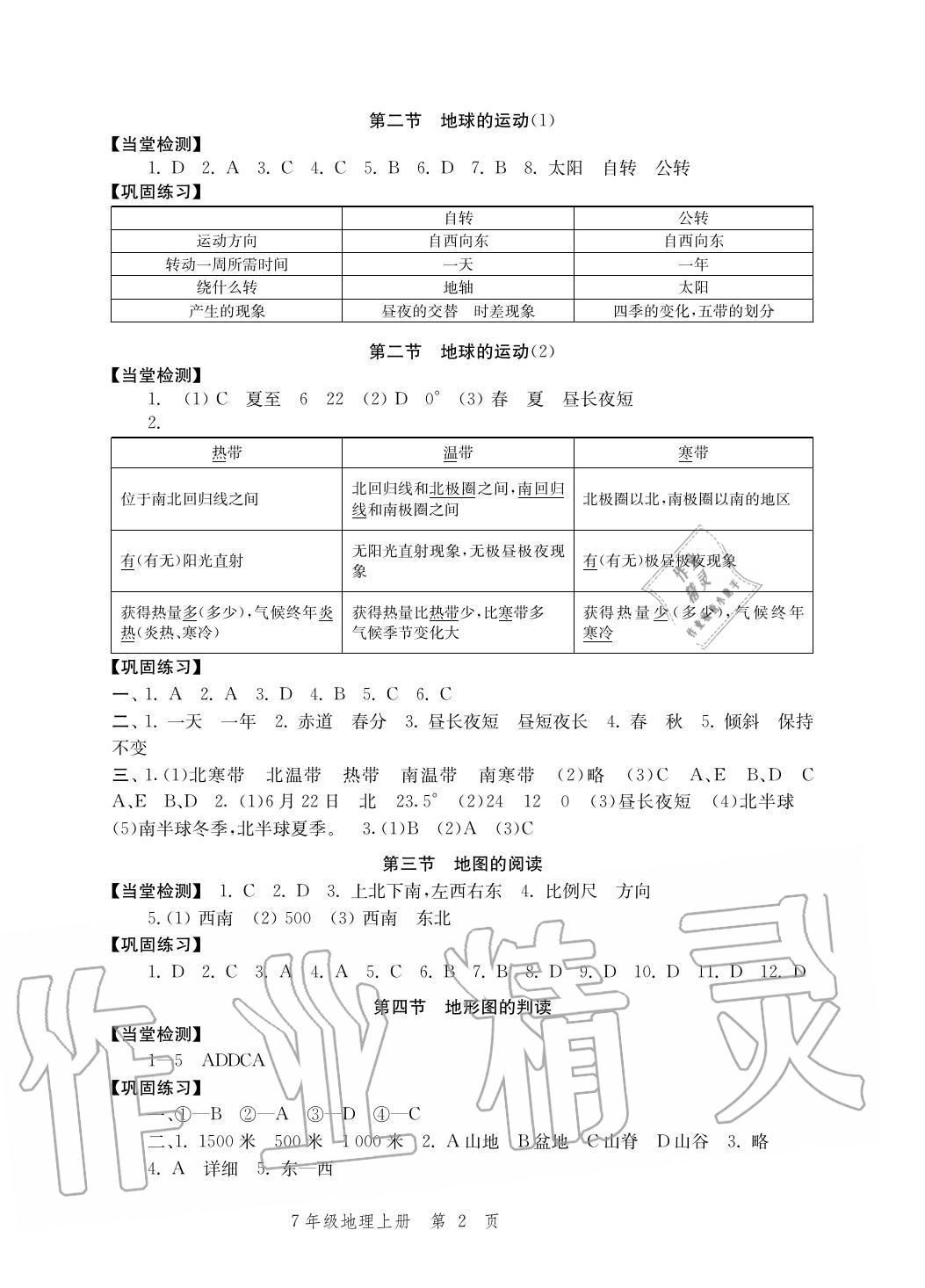 2020年導學與評價方案七年級地理上冊人教版 參考答案第2頁