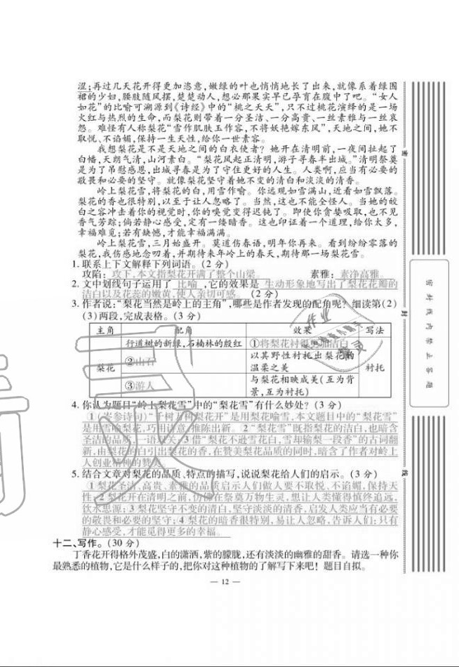 2020年单元期末冲刺100分六年级语文上册人教版 第12页