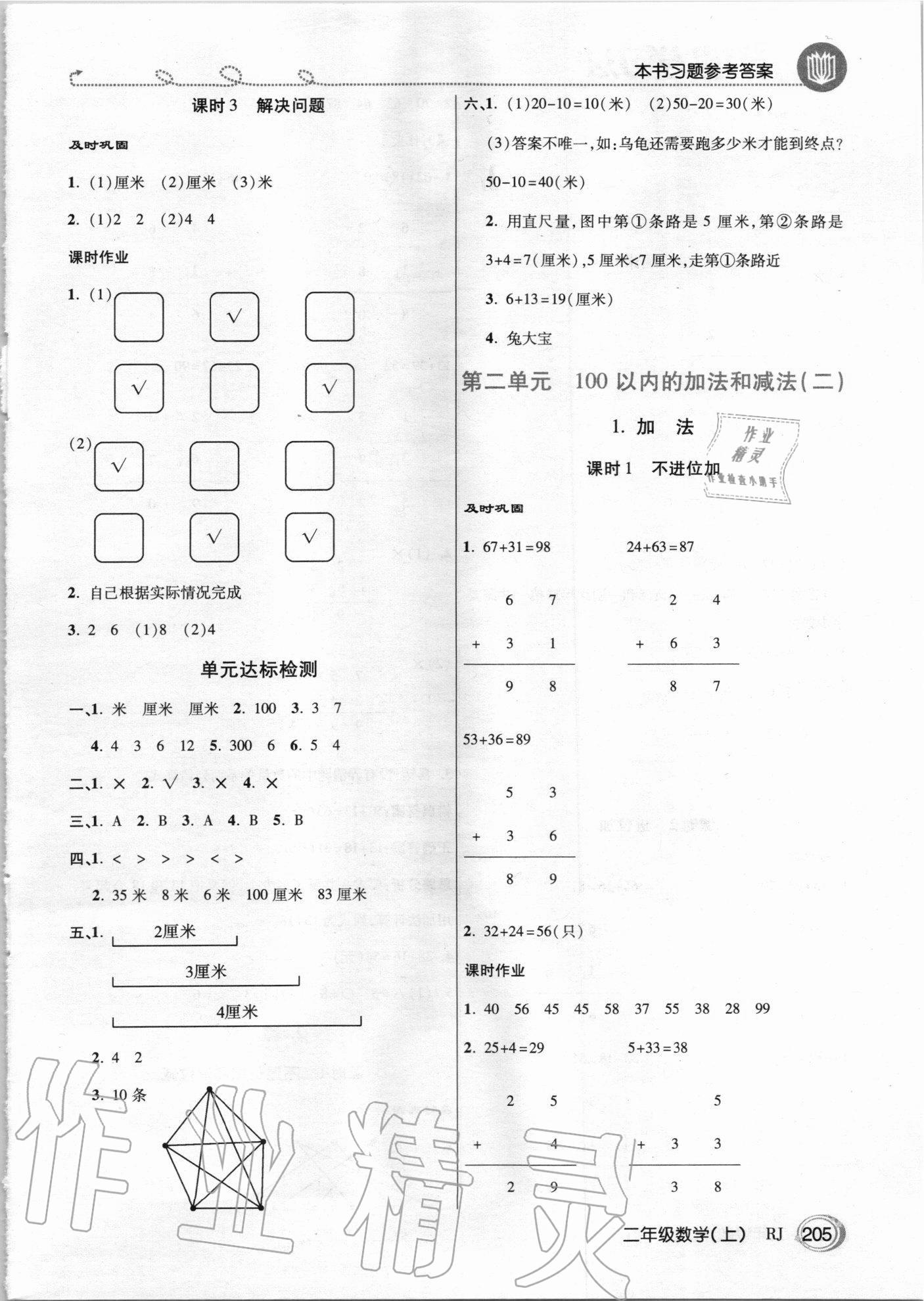 2020年倍速学习法二年级数学上册人教版 参考答案第2页