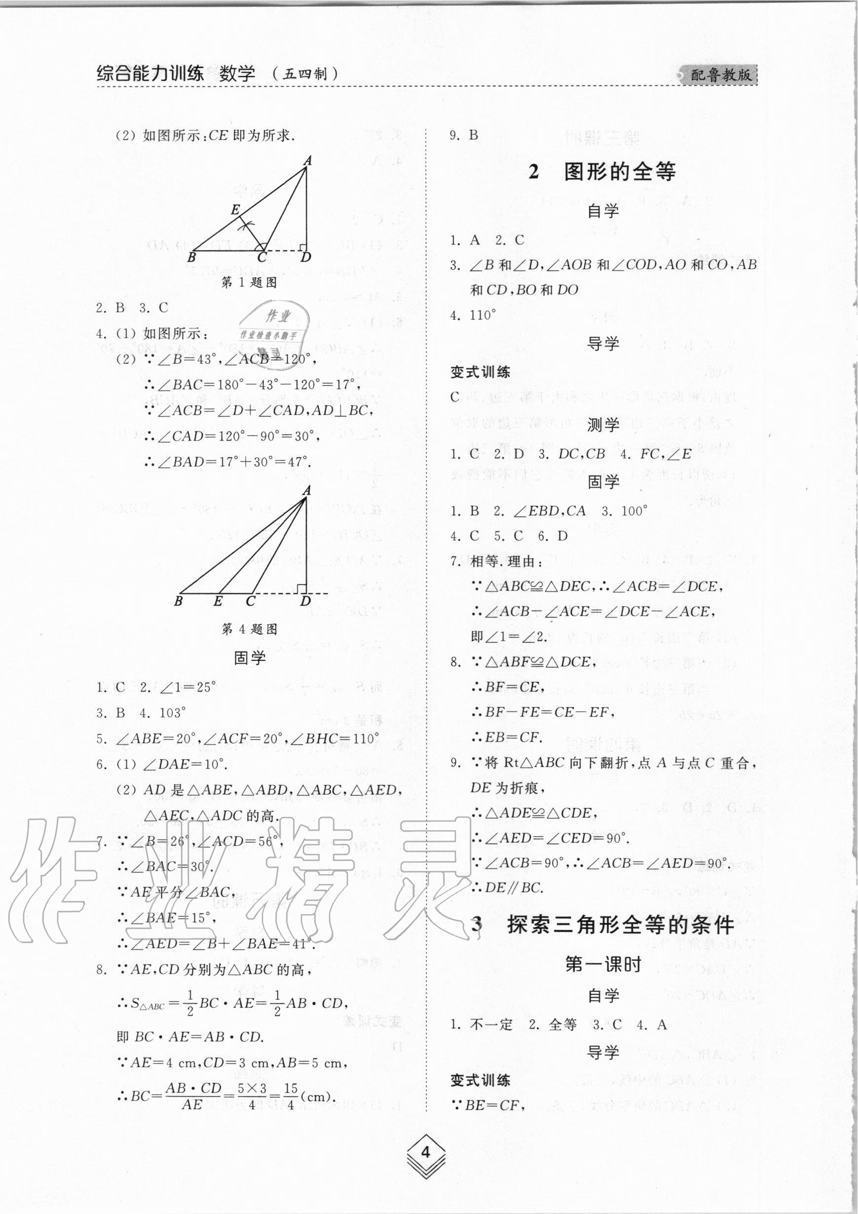 2020年綜合能力訓(xùn)練七年級(jí)數(shù)學(xué)上冊(cè)魯教版五四制 參考答案第3頁