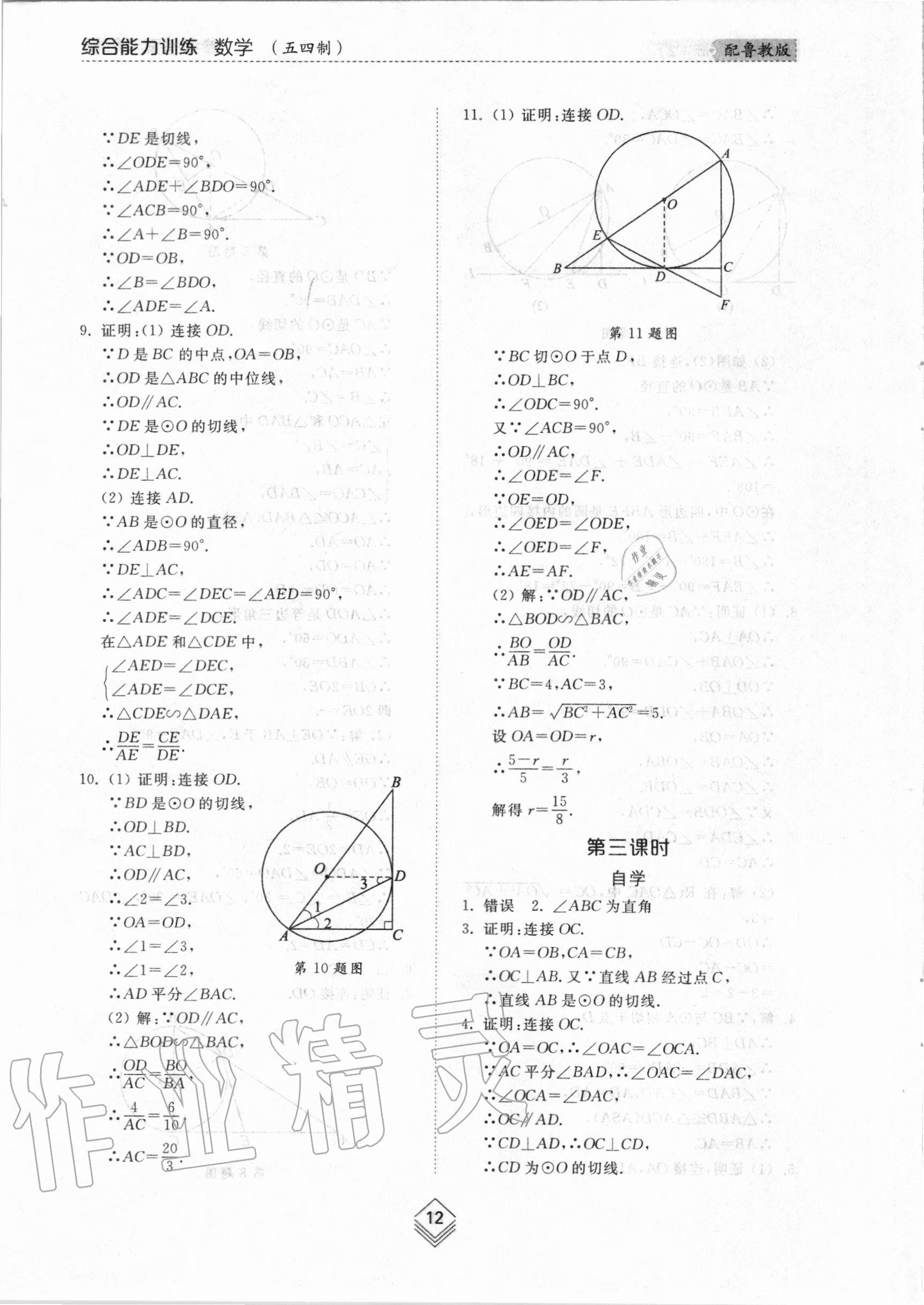 2020年综合能力训练九年级数学全一册2鲁教版五四制 参考答案第11页