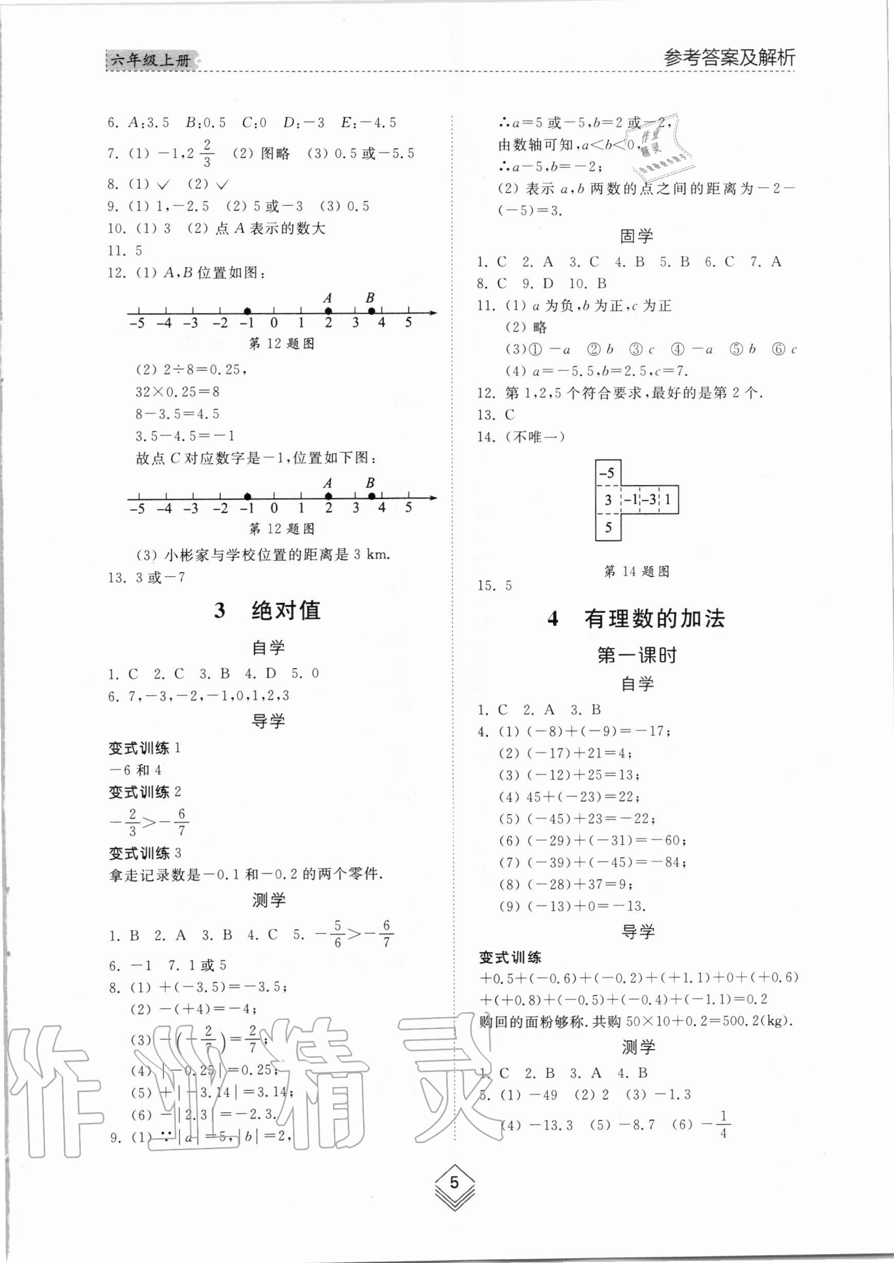 2020年综合能力训练六年级数学上册鲁教版五四制 参考答案第5页