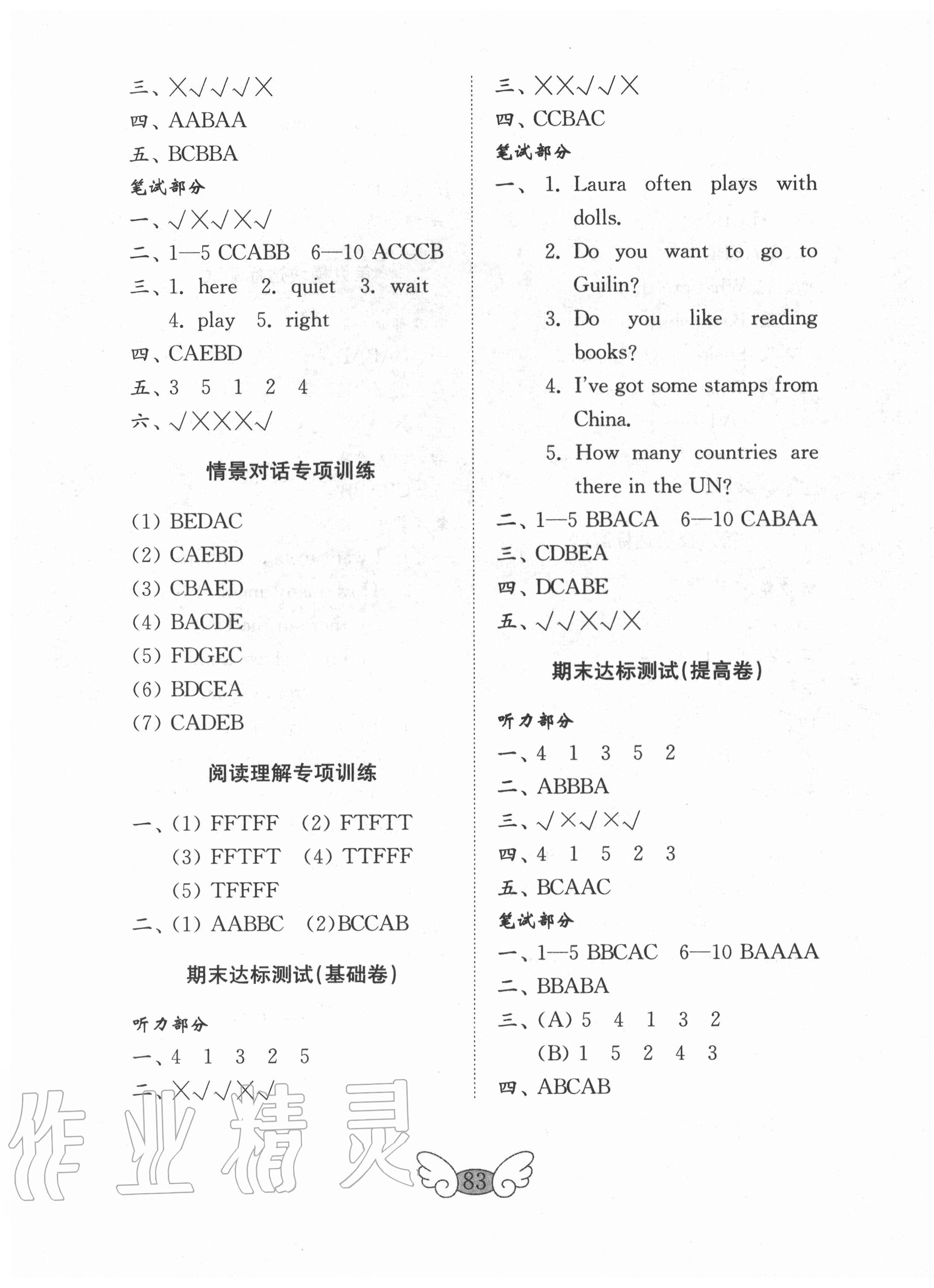 2020年金钥匙小学英语试卷六年级上册外研版 参考答案第5页