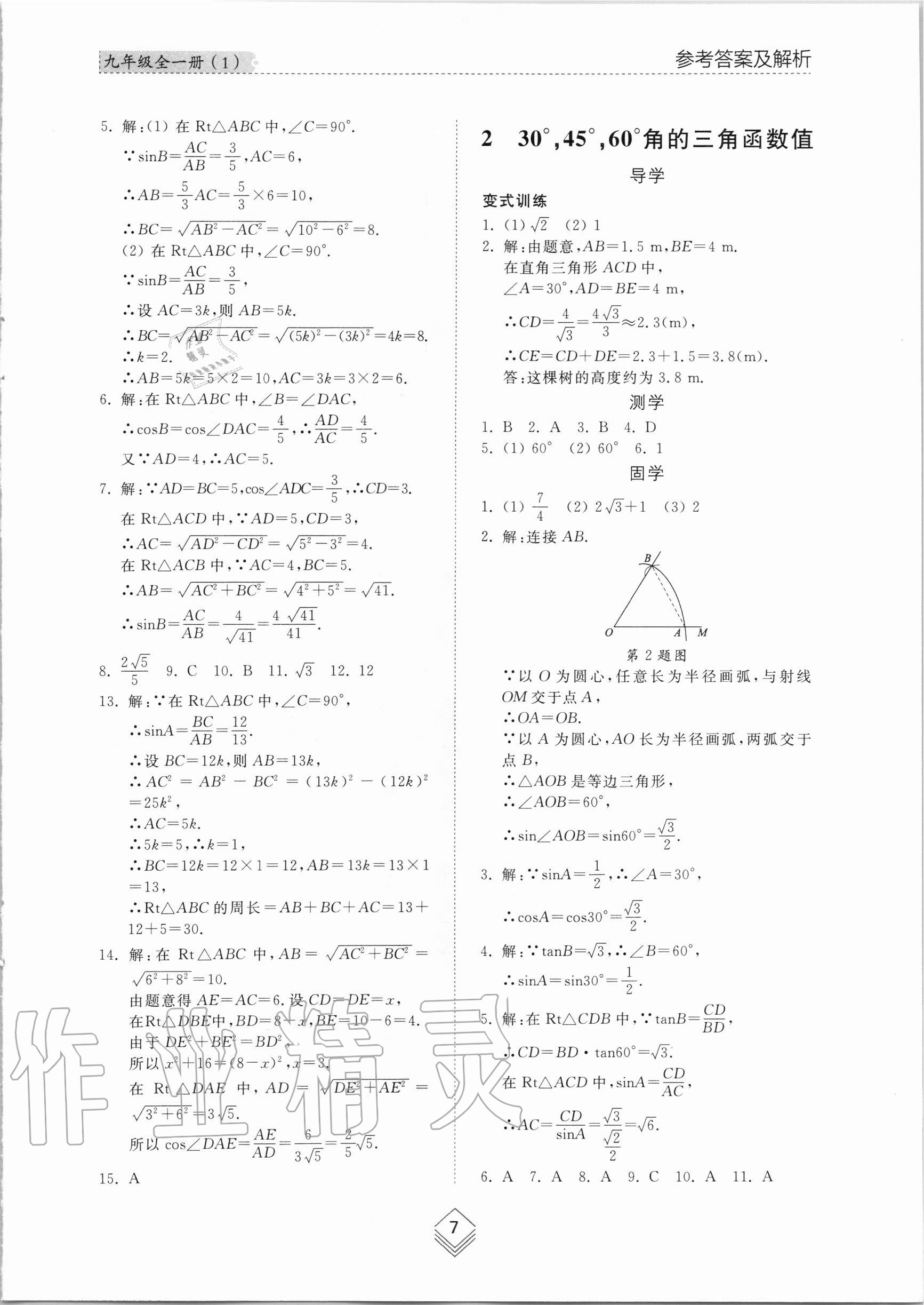 2020年综合能力训练九年级数学全一册1鲁教版五四制 参考答案第6页