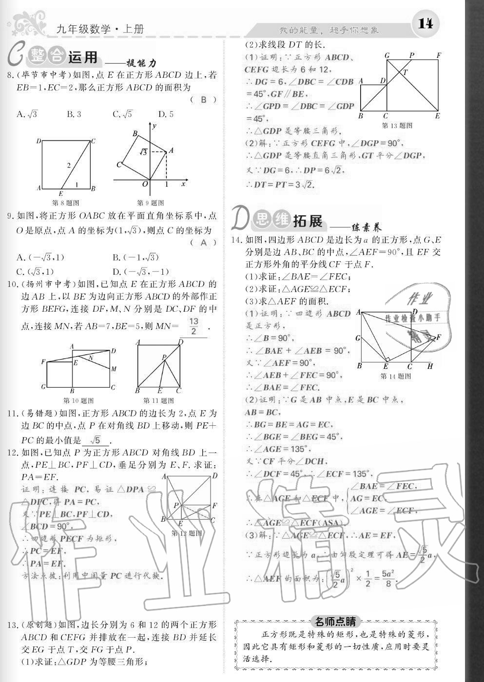 2020年課堂點(diǎn)睛九年級(jí)數(shù)學(xué)上冊(cè)北師大版寧夏專(zhuān)版 參考答案第14頁(yè)