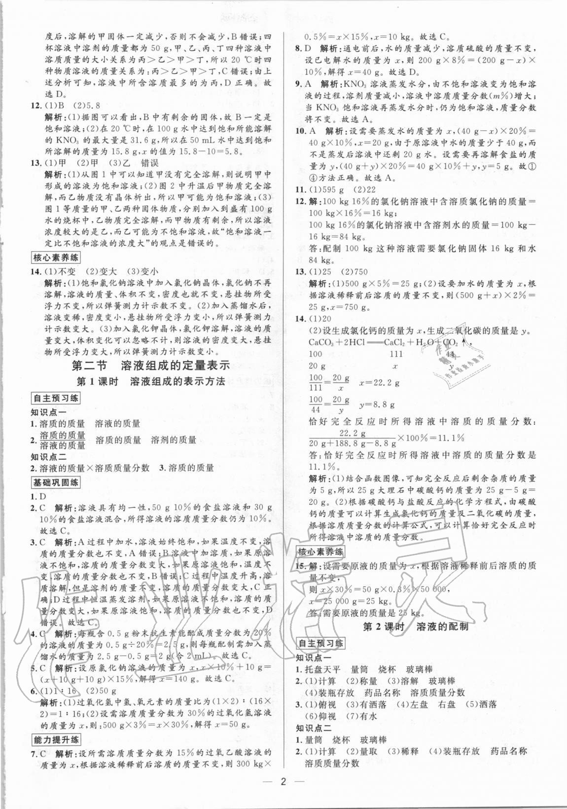 2020年正大圖書練測考九年級化學(xué)全一冊魯教版54制 參考答案第2頁