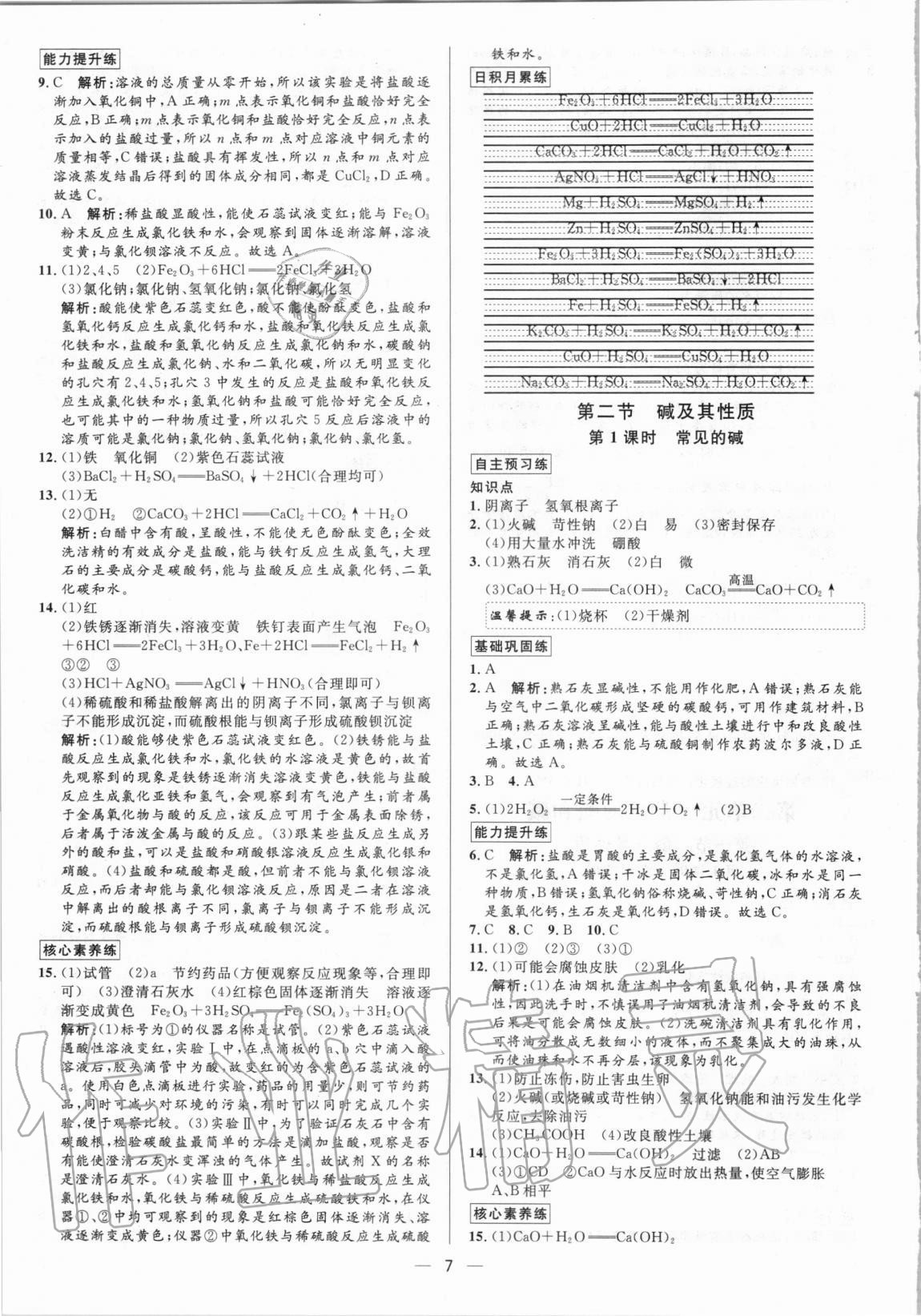 2020年正大圖書練測(cè)考九年級(jí)化學(xué)全一冊(cè)魯教版54制 參考答案第7頁