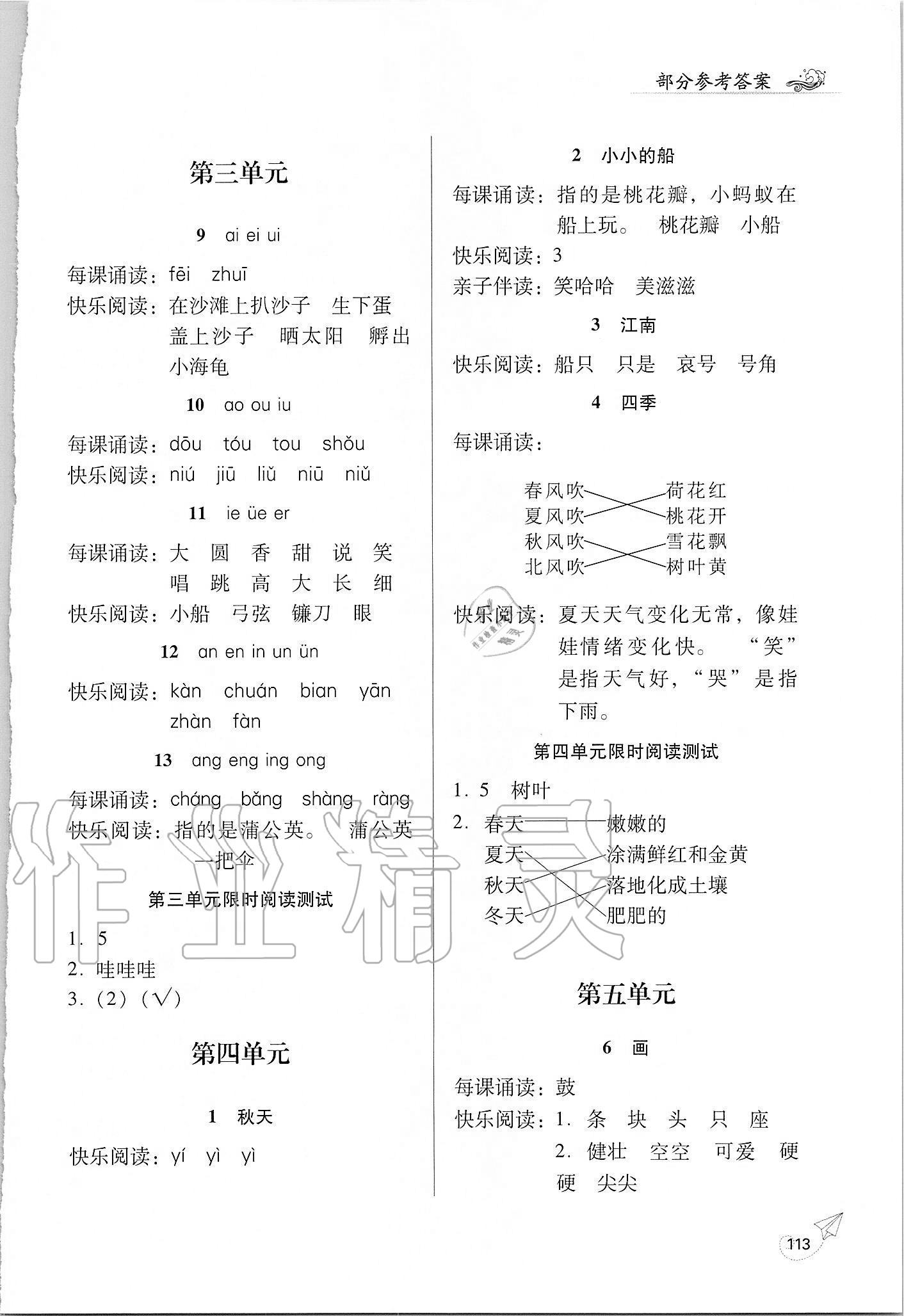 2020年同步拓展一年級語文上冊人教版 參考答案第2頁
