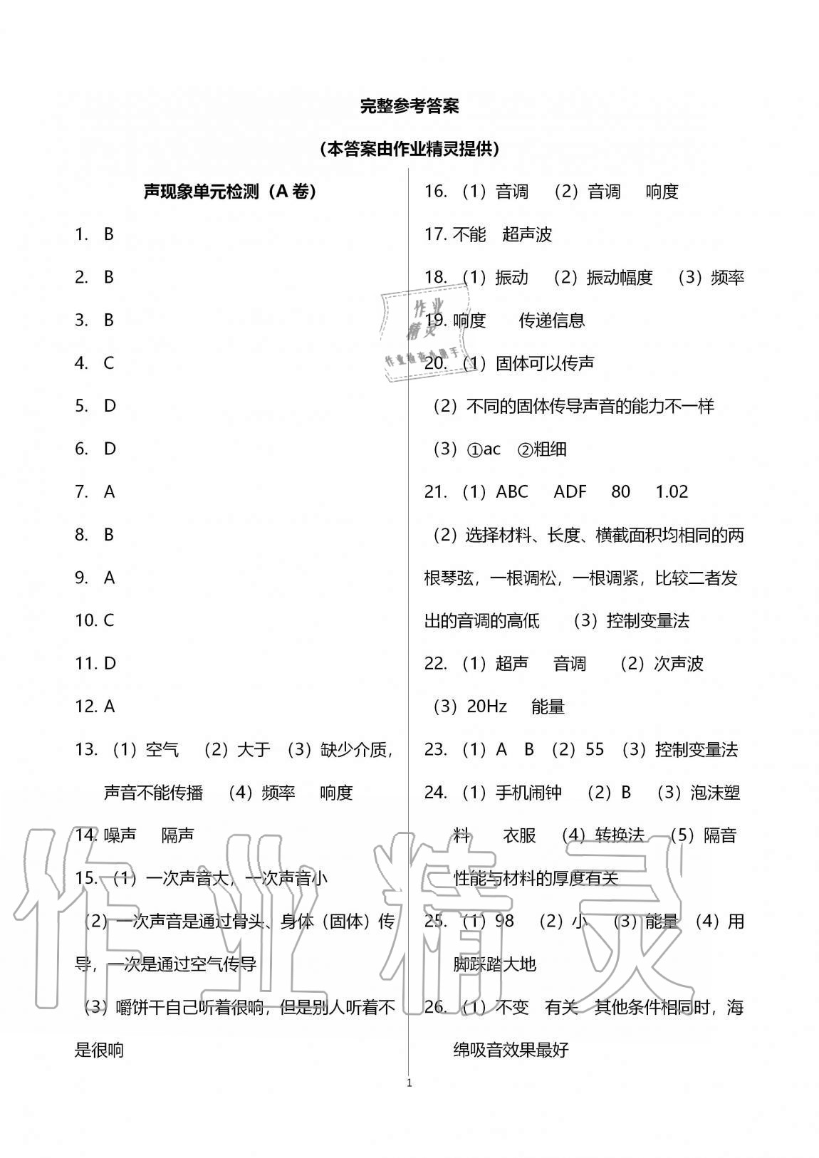 2020年優練八年級物理上冊蘇科版江蘇鳳凰美術出版社 第1頁