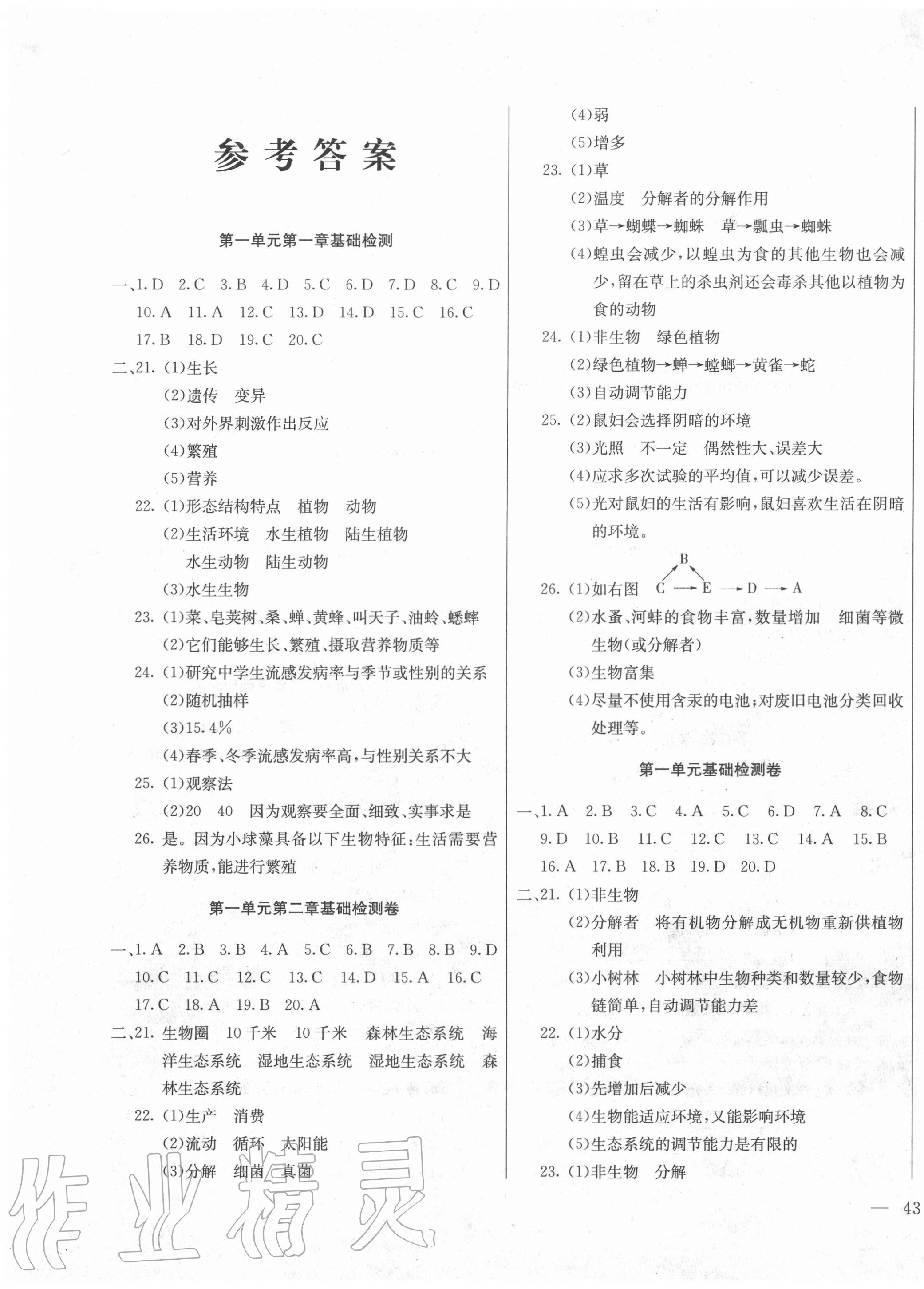 2020年同步检测卷七年级生物上册人教版 第1页