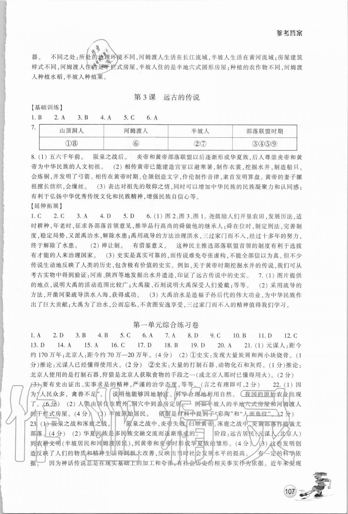 2020年同步练习中国历史七年级上册人教版浙江教育出版社 参考答案第2页