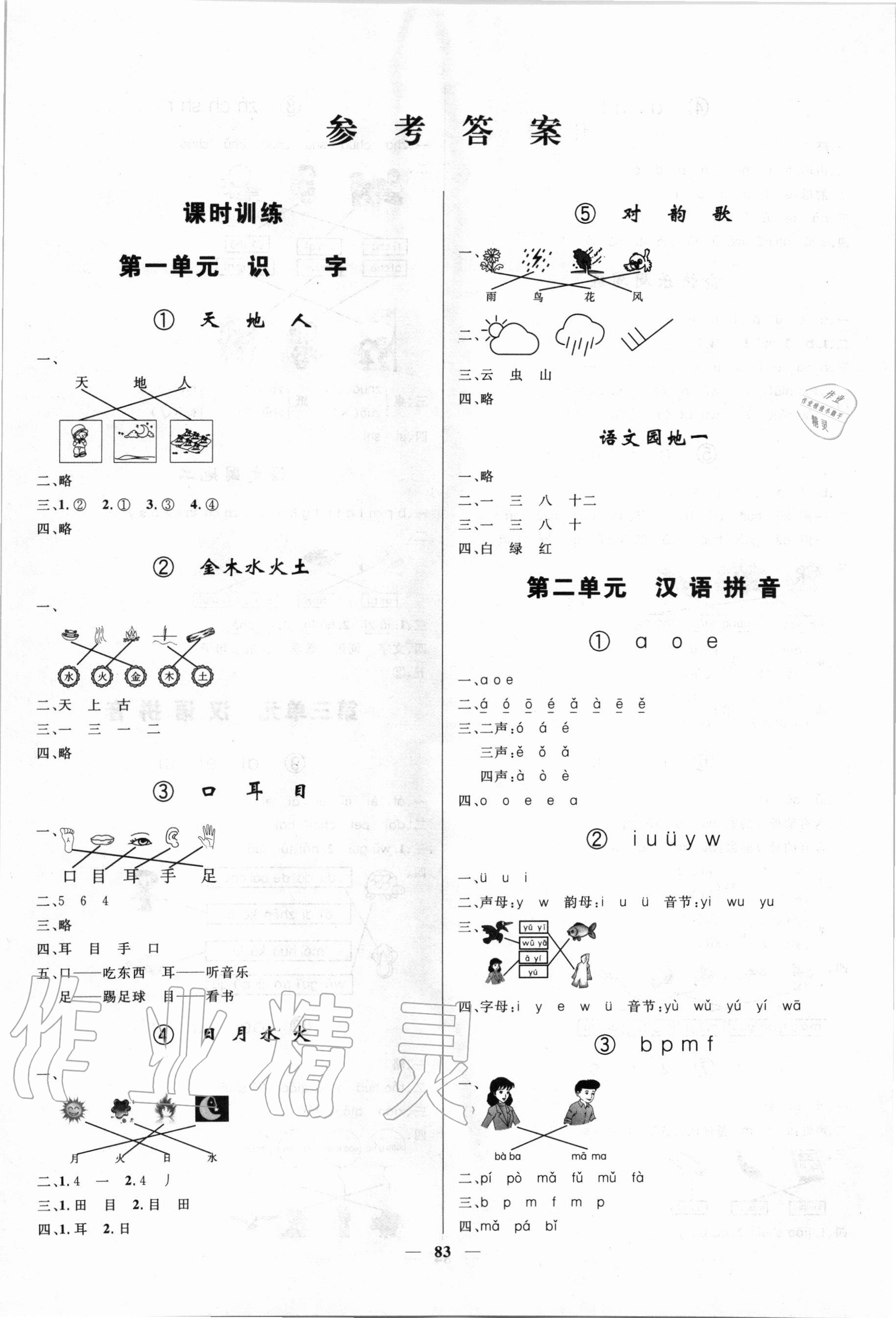 2020年奪冠百分百小學(xué)優(yōu)化訓(xùn)練一年級語文上冊人教版 第1頁