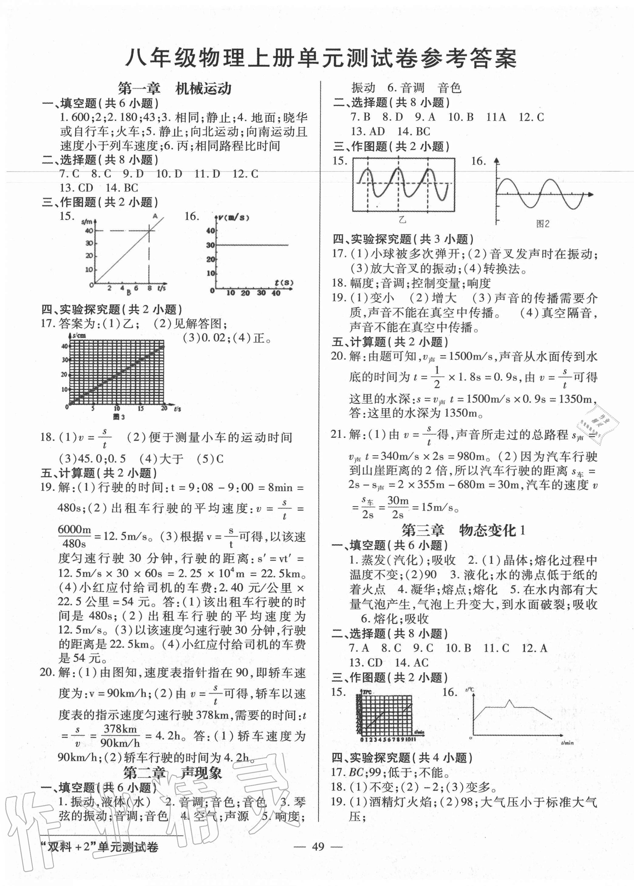 2020年雙料加2單元測(cè)試卷八年級(jí)物理上冊(cè)人教版 第1頁(yè)