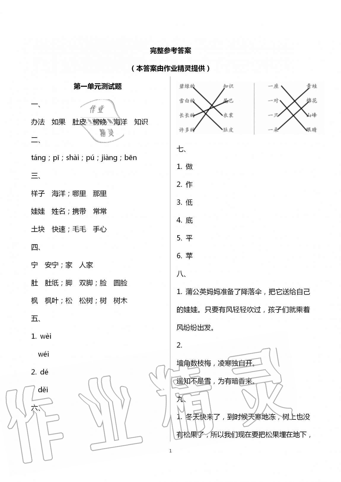 2020年單元自測試卷二年級語文上學(xué)期人教版 第1頁