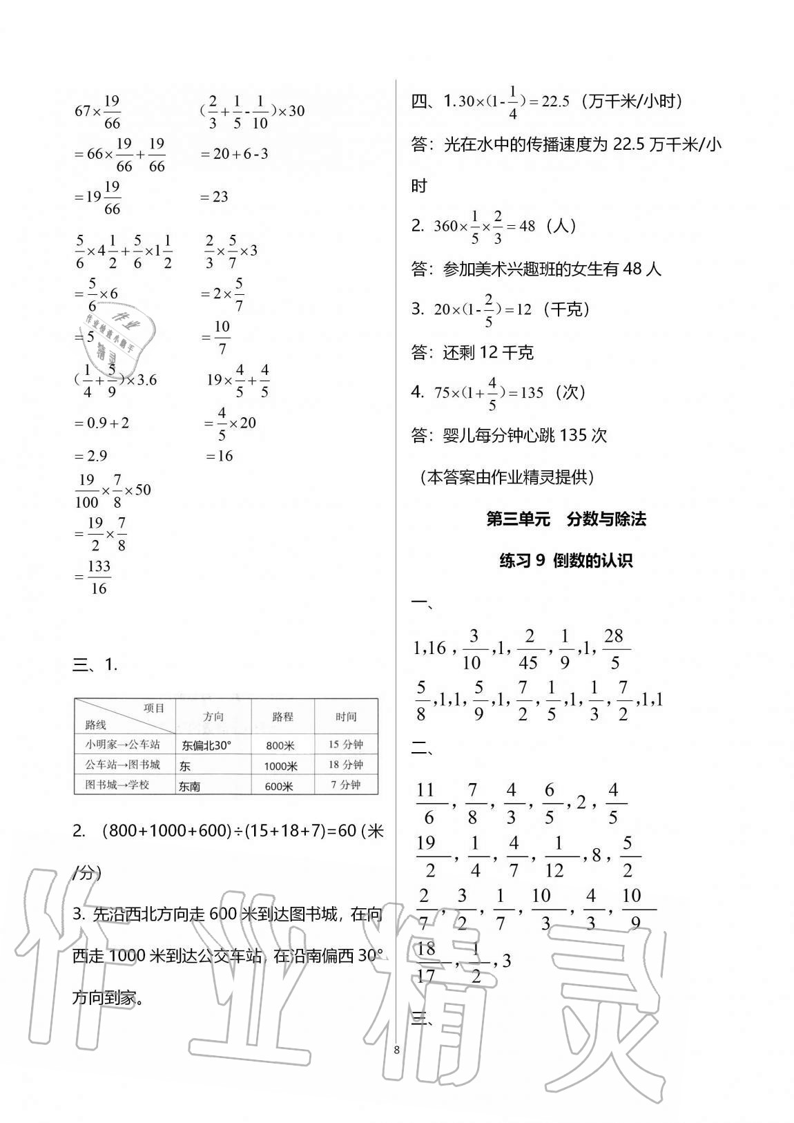 2020年通關(guān)練六年級(jí)數(shù)學(xué)上冊(cè)人教版 參考答案第8頁