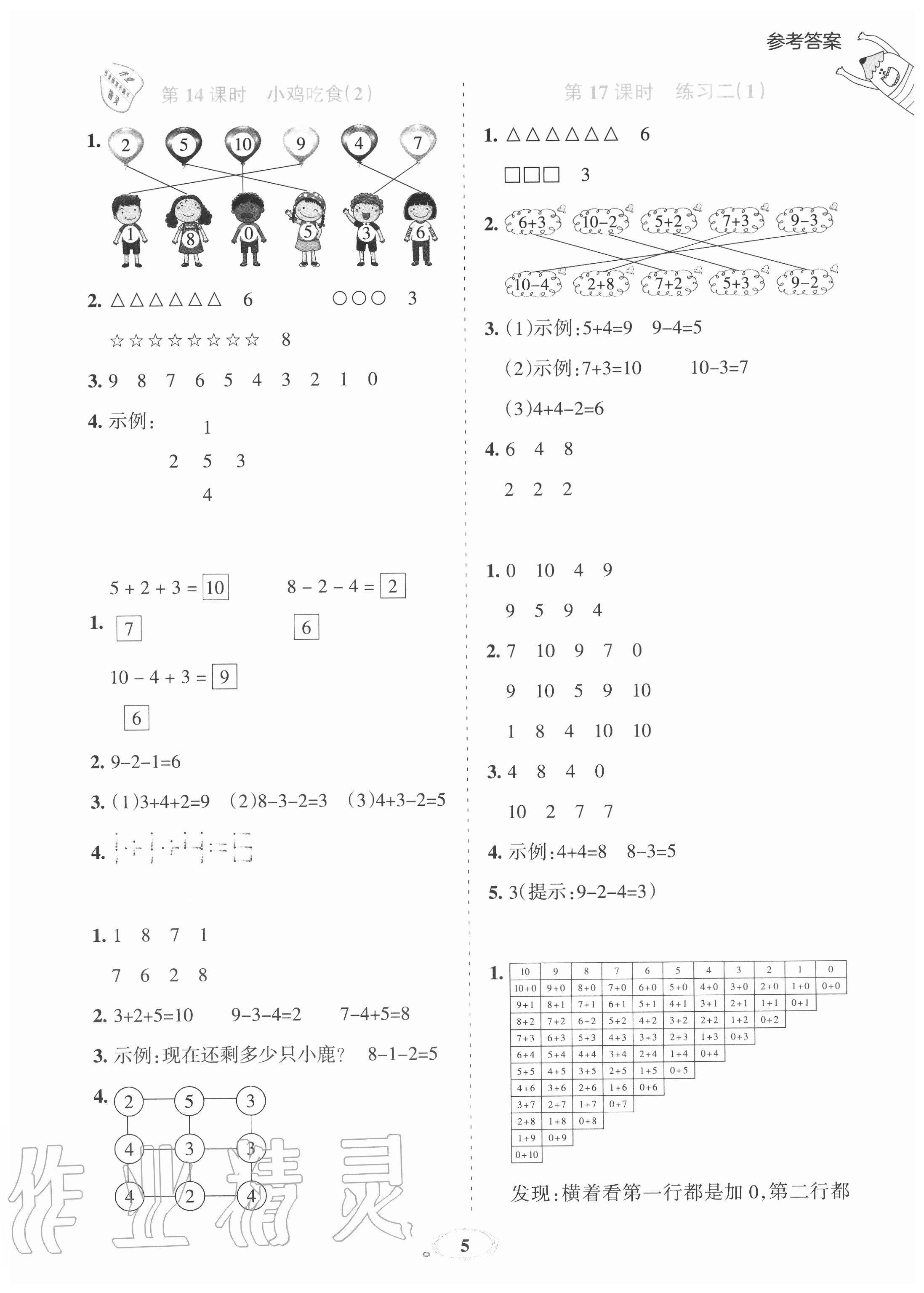 2020年訓(xùn)練達(dá)人小學(xué)數(shù)學(xué)一年級(jí)上冊(cè)北師大版 參考答案第5頁(yè)