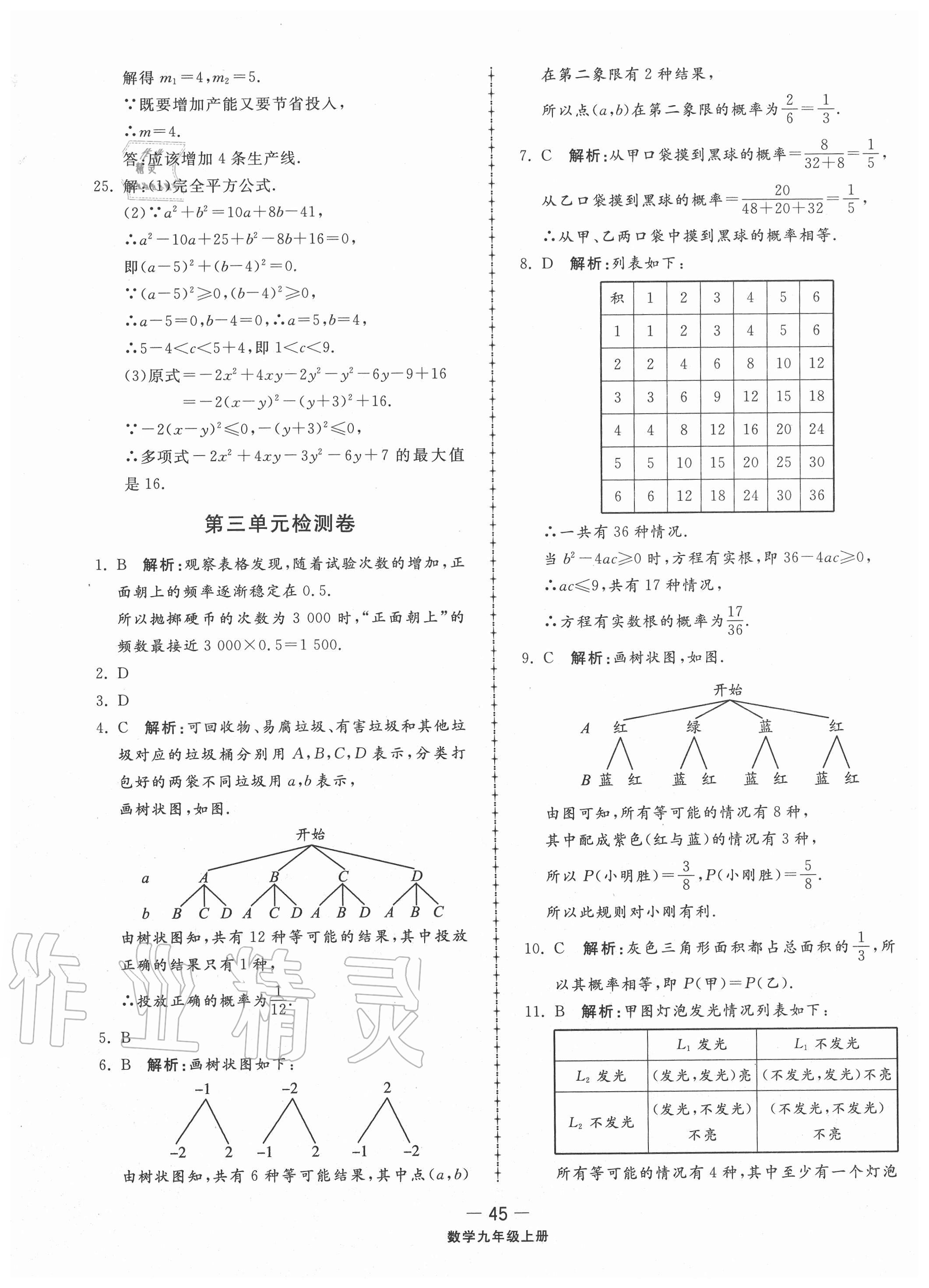 2020年同步練習(xí)冊配套單元檢測卷九年級數(shù)學(xué)上冊北師大版 參考答案第5頁