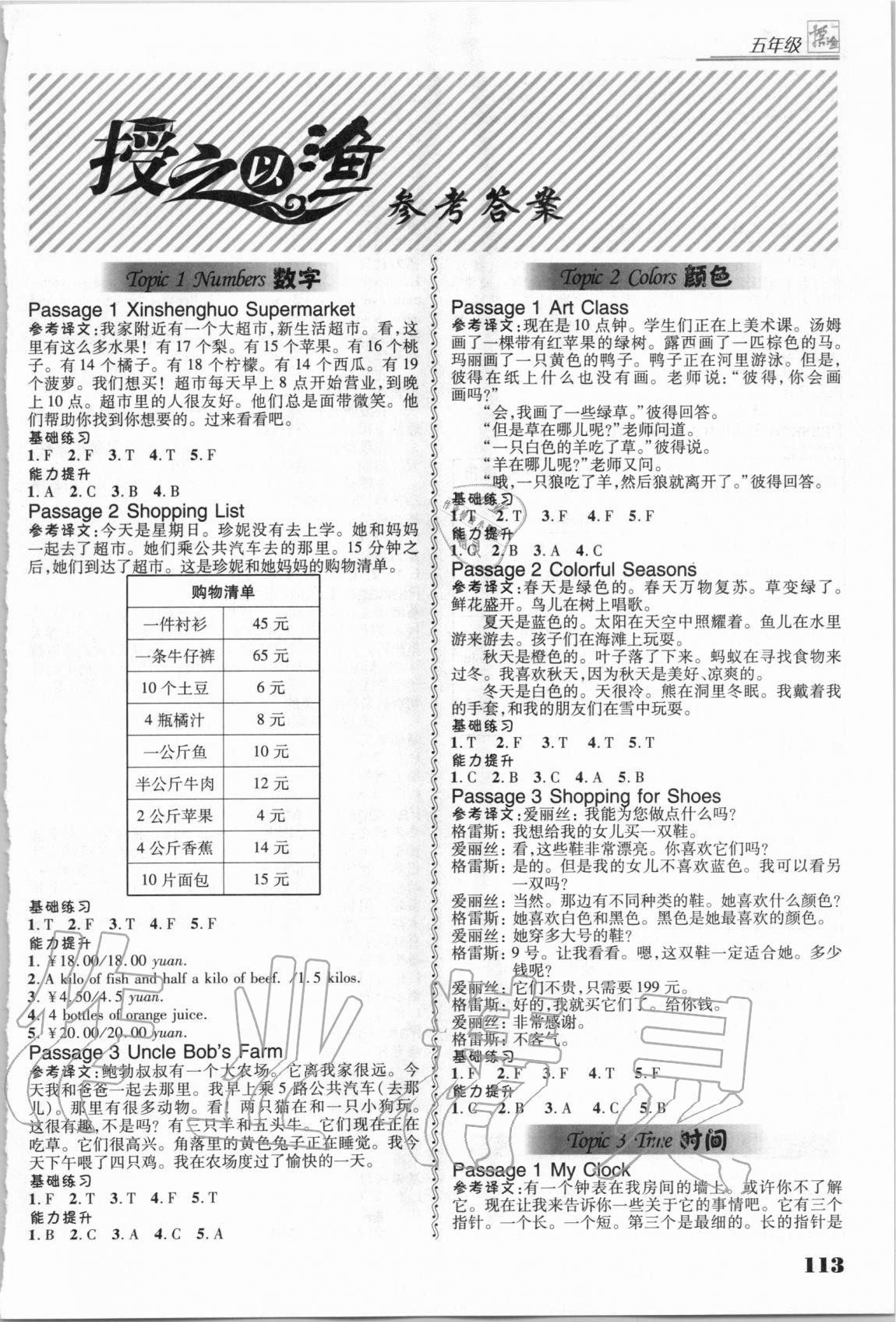 2020年授之以漁小學英語閱讀訓練五年級 第1頁