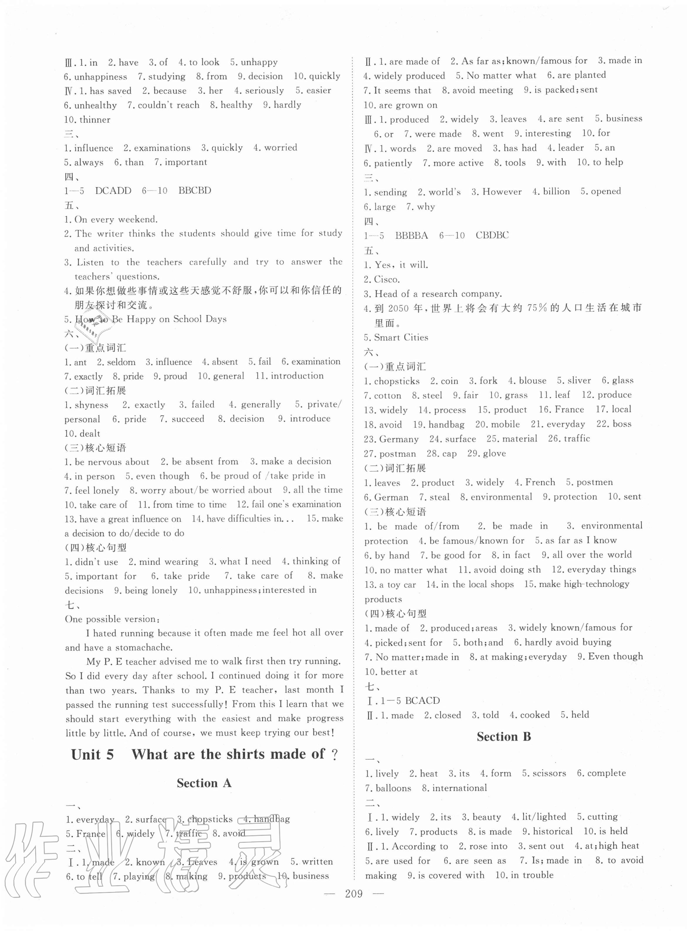 2020年練考風向標九年級英語全一冊人教版濟寧專版 參考答案第5頁