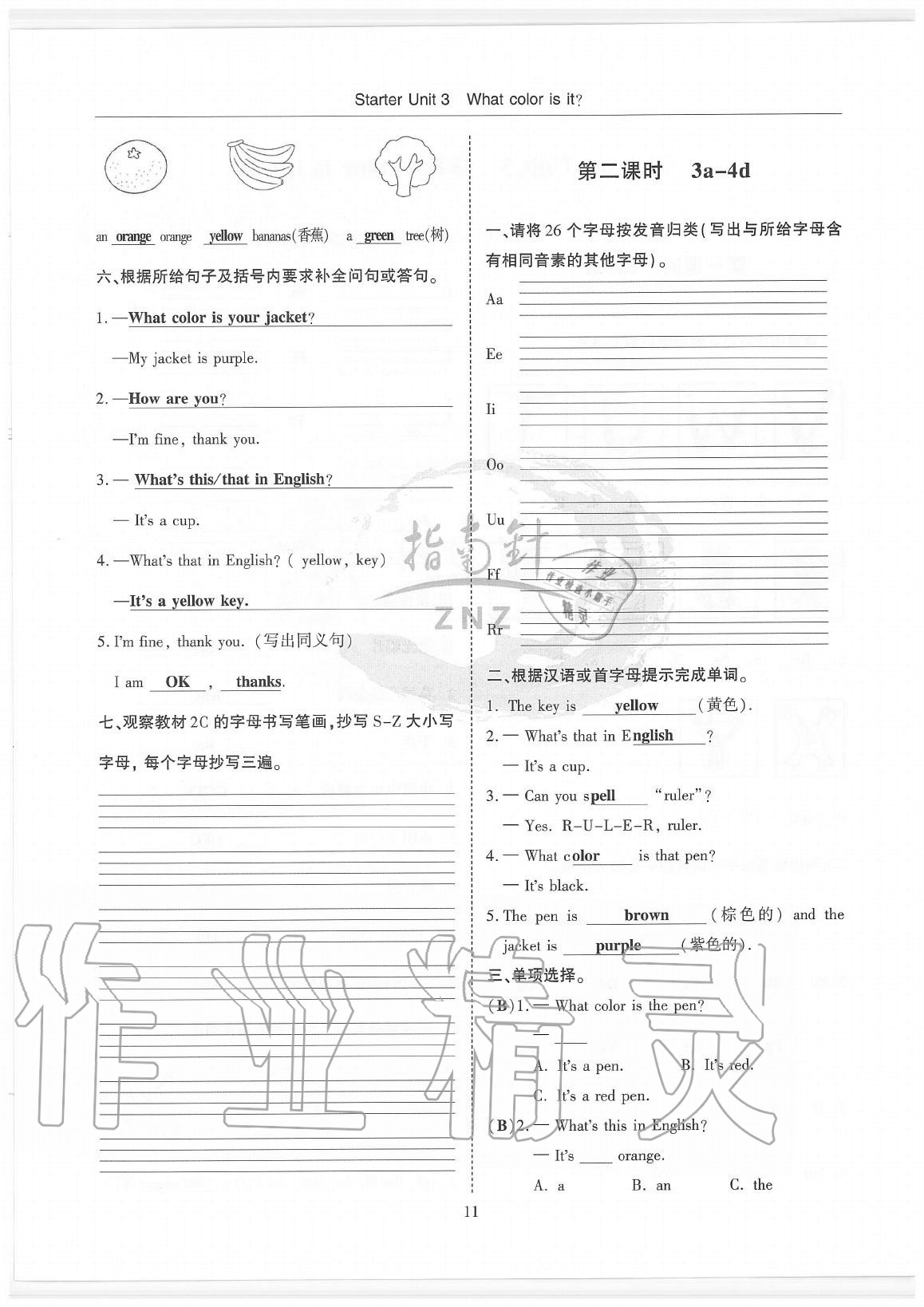 2020年指南針高分必備七年級(jí)英語上冊(cè)人教版 參考答案第11頁