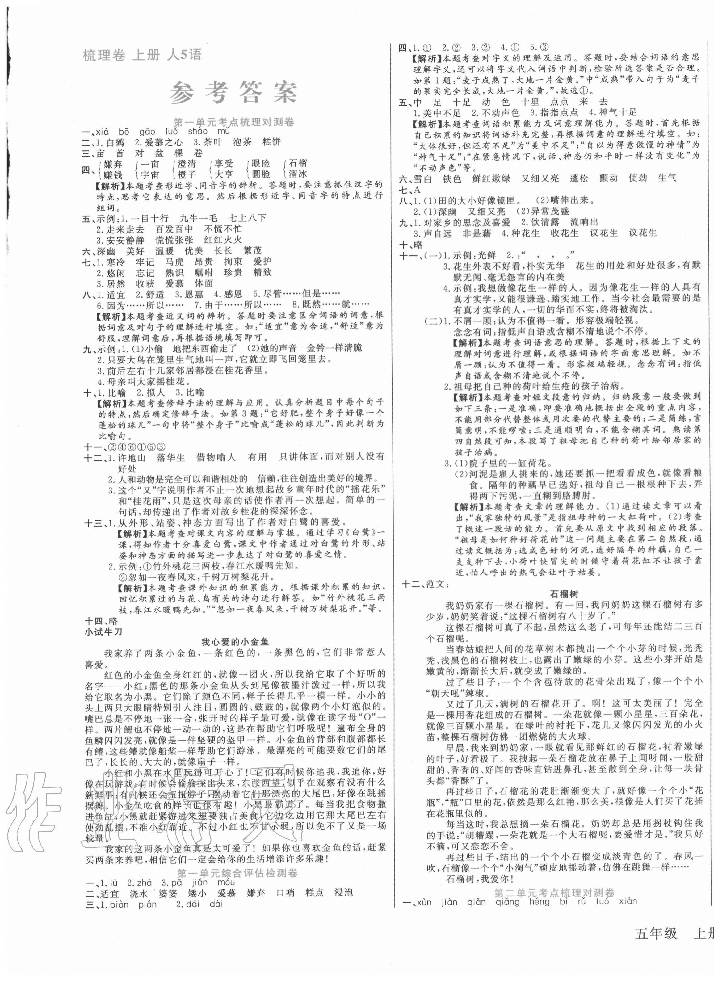 2020年梳理卷五年級語文上冊人教版 第1頁