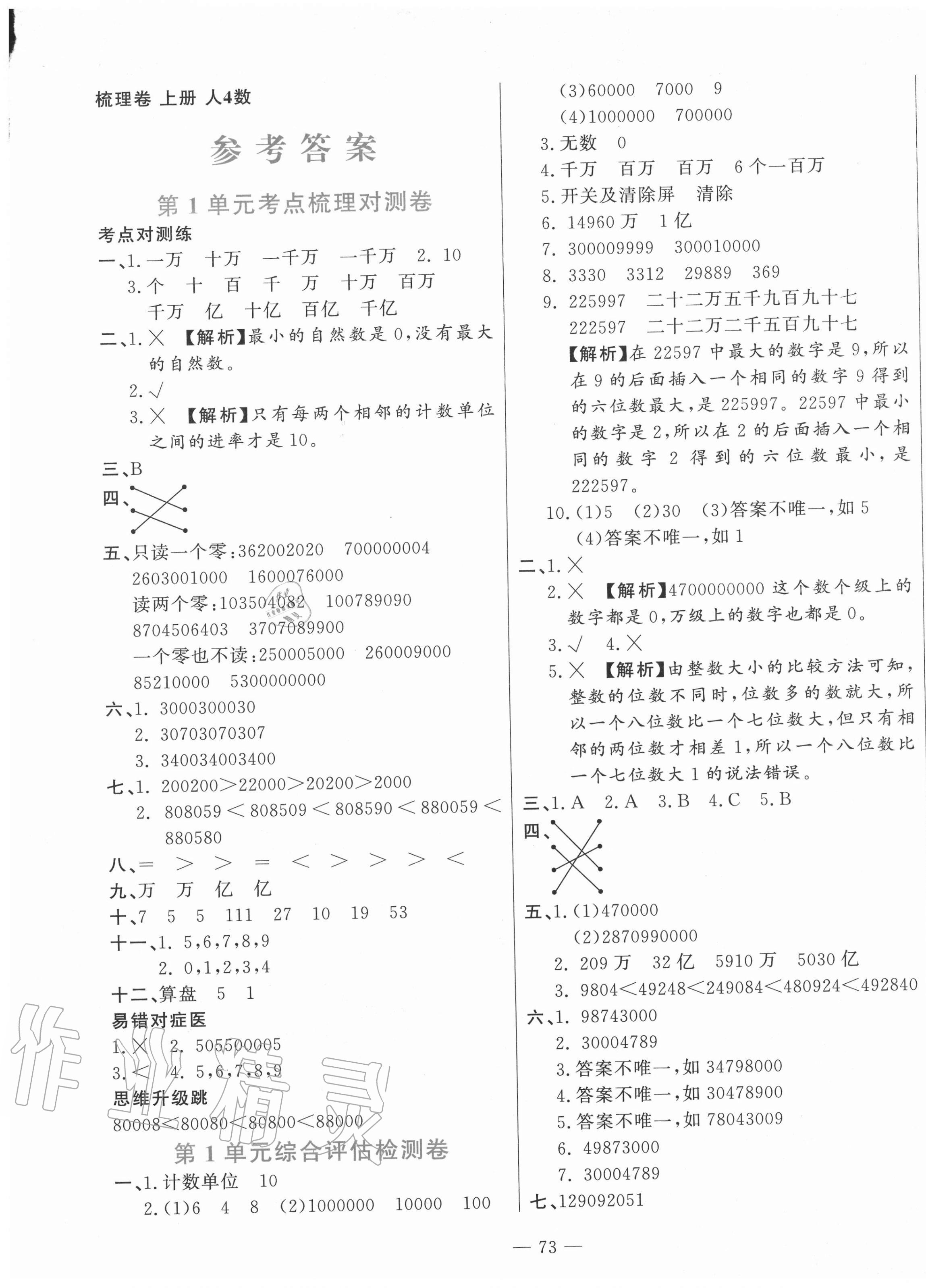 2020年梳理卷四年級(jí)數(shù)學(xué)上冊(cè)人教版 第1頁