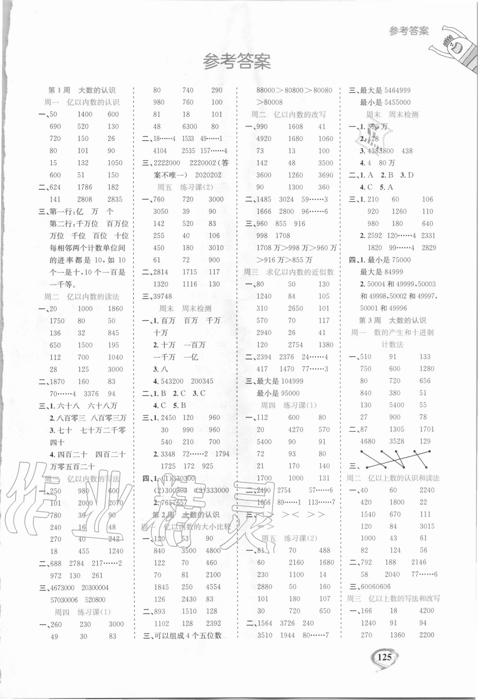 2020年計(jì)算全能小學(xué)數(shù)學(xué)四年級上冊人教版 第1頁