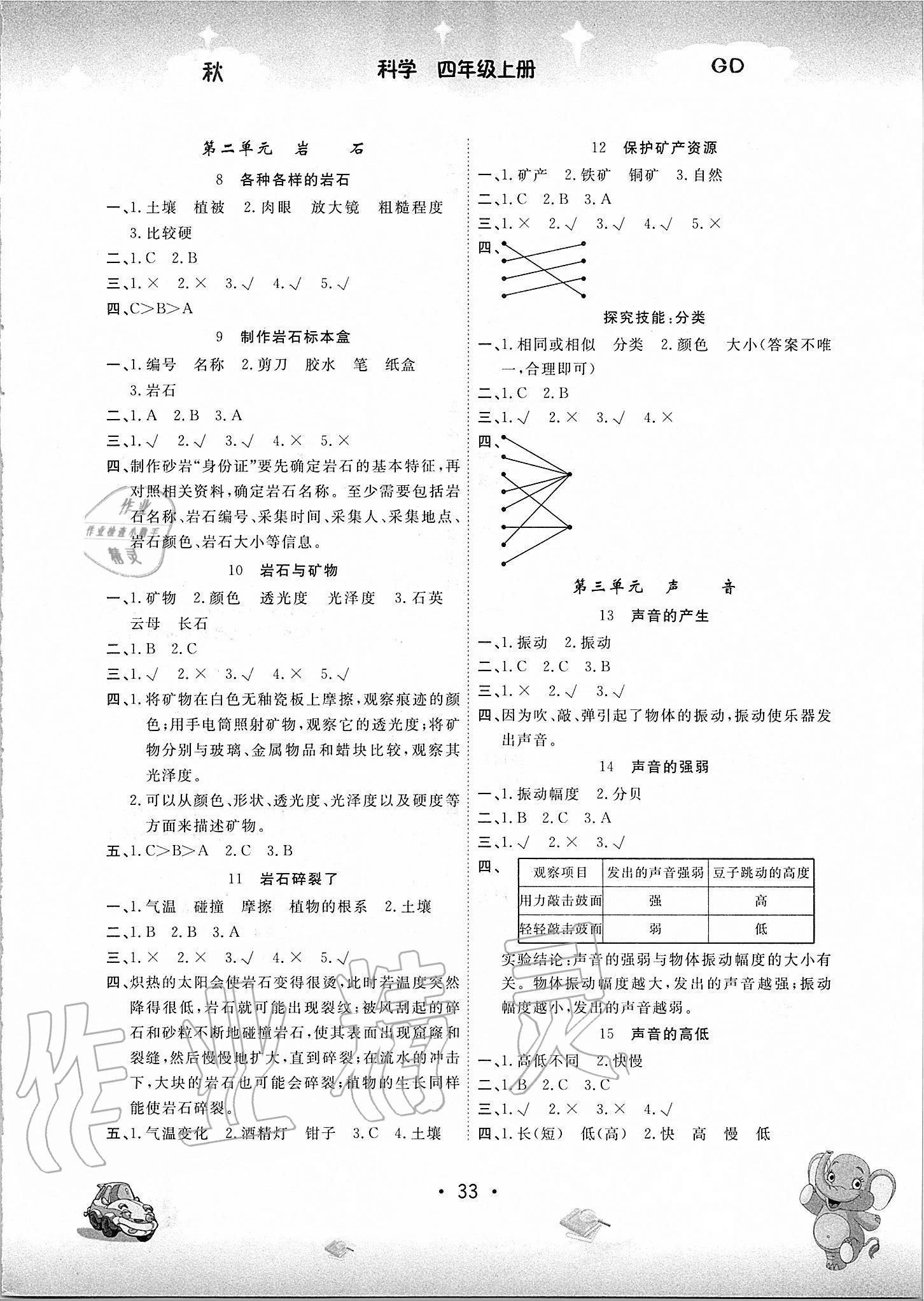 2020年名校作業(yè)本四年級科學(xué)上冊粵教版 參考答案第2頁