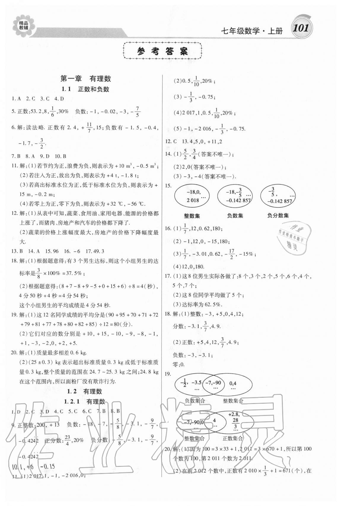 2020年練重點七年級數(shù)學上冊人教版 第1頁