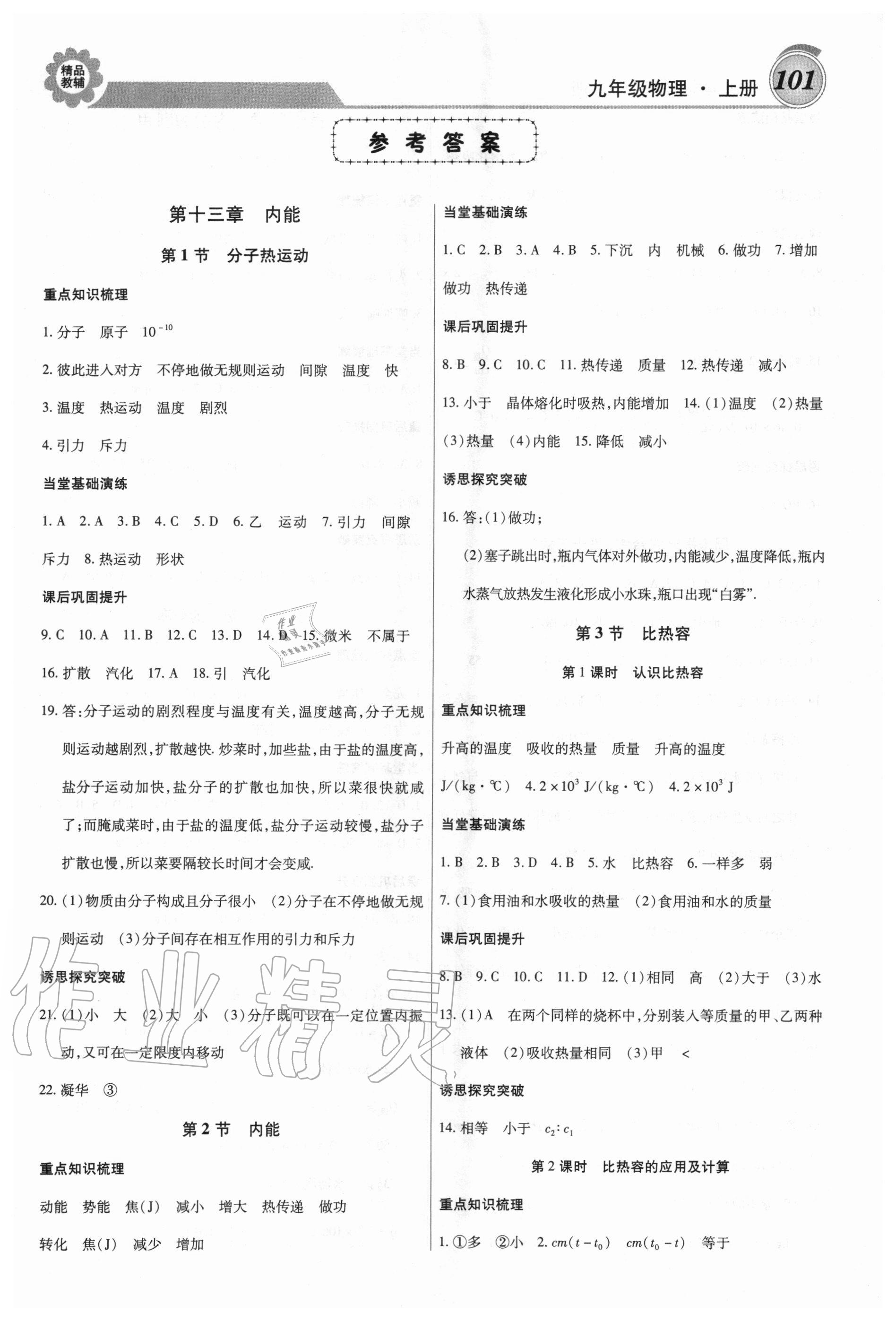 2020年練重點九年級物理上冊人教版 第1頁
