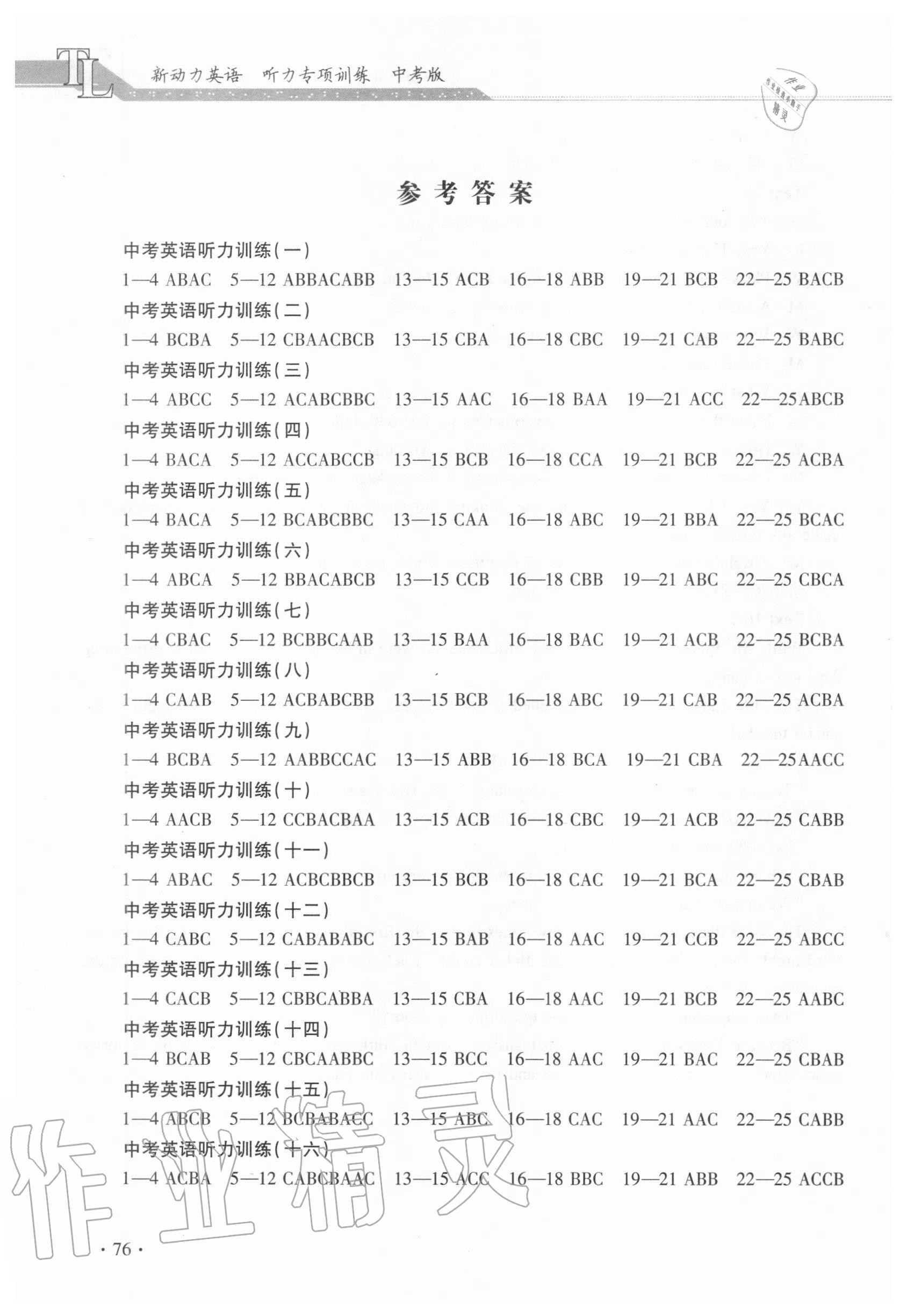 2020年新动力英语听力专项训练九年级中考版 第1页