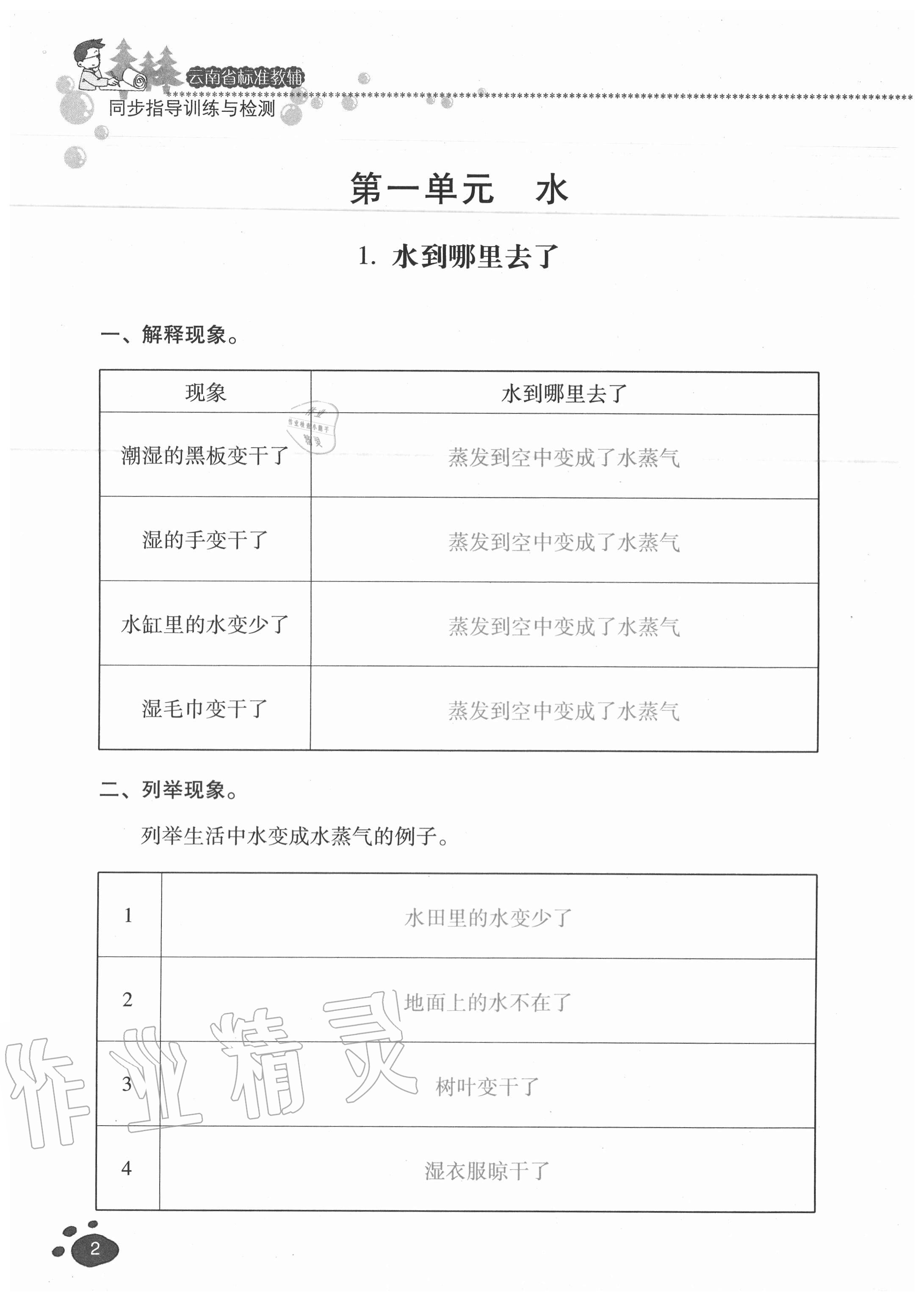 2020年云南省标准教辅同步指导训练与检测三年级科学上册教科版 参考答案第1页