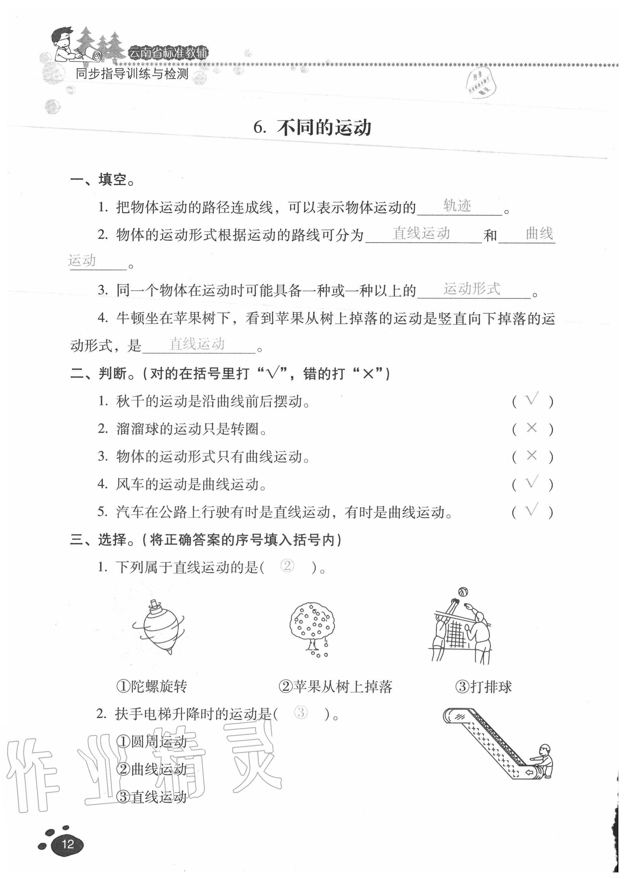 2020年云南省标准教辅同步指导训练与检测四年级科学上册苏教版 参考答案第11页